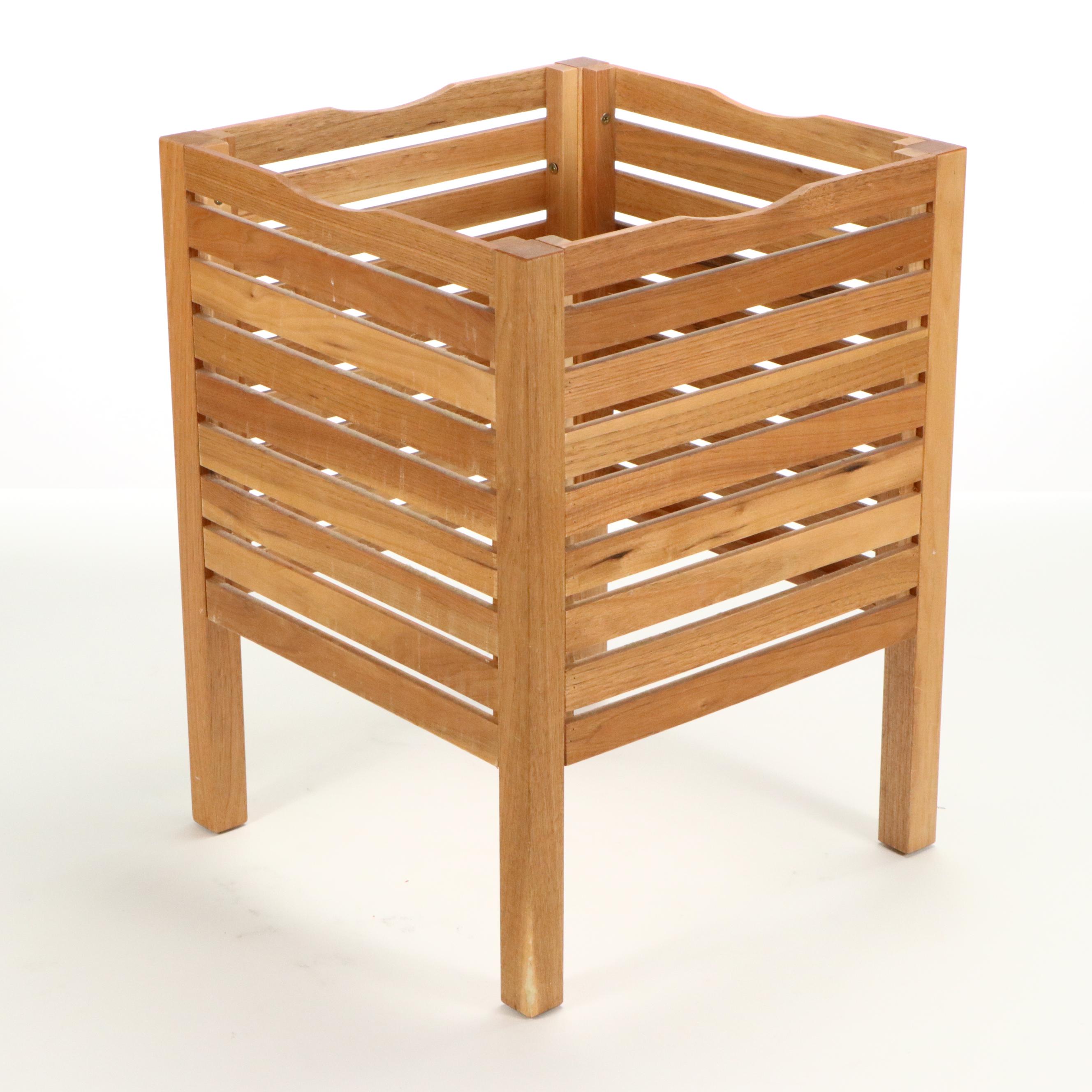 Teak Folding Table with IKEA "Molger" Storage Bench and Metal Chair