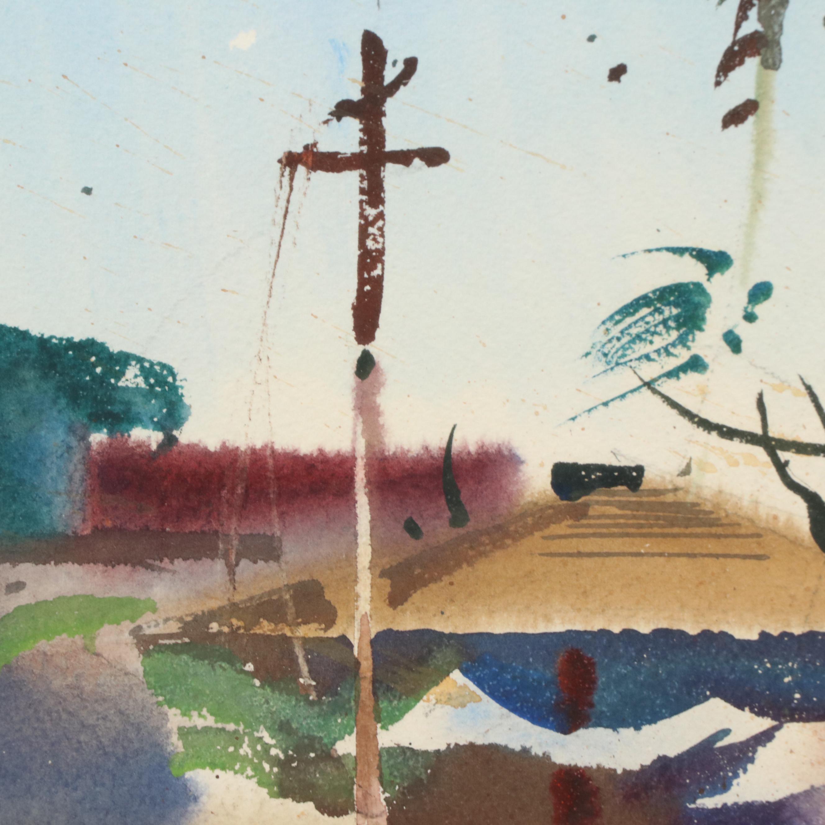Rex Brandt Landscape Watercolor Painting "N.E. Wind," 1969