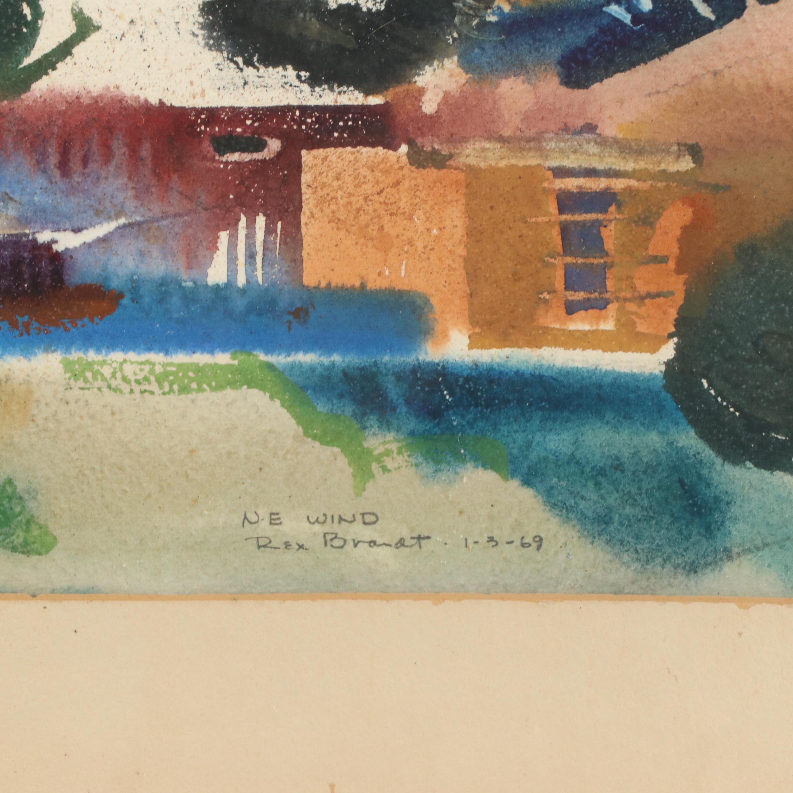 Rex Brandt Landscape Watercolor Painting "N.E. Wind," 1969