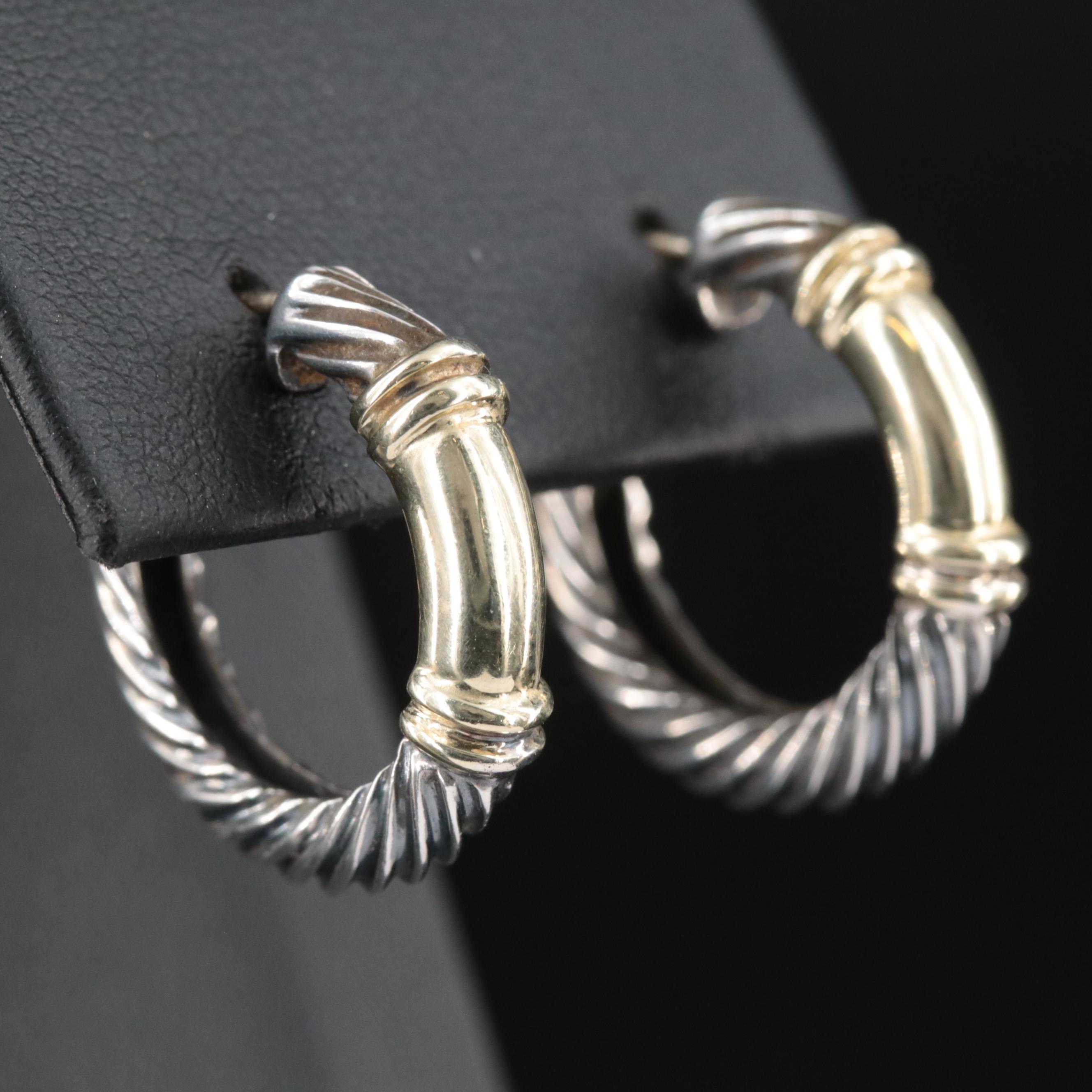 David Yurman Metro Sterling and 14K Hoop Earrings
