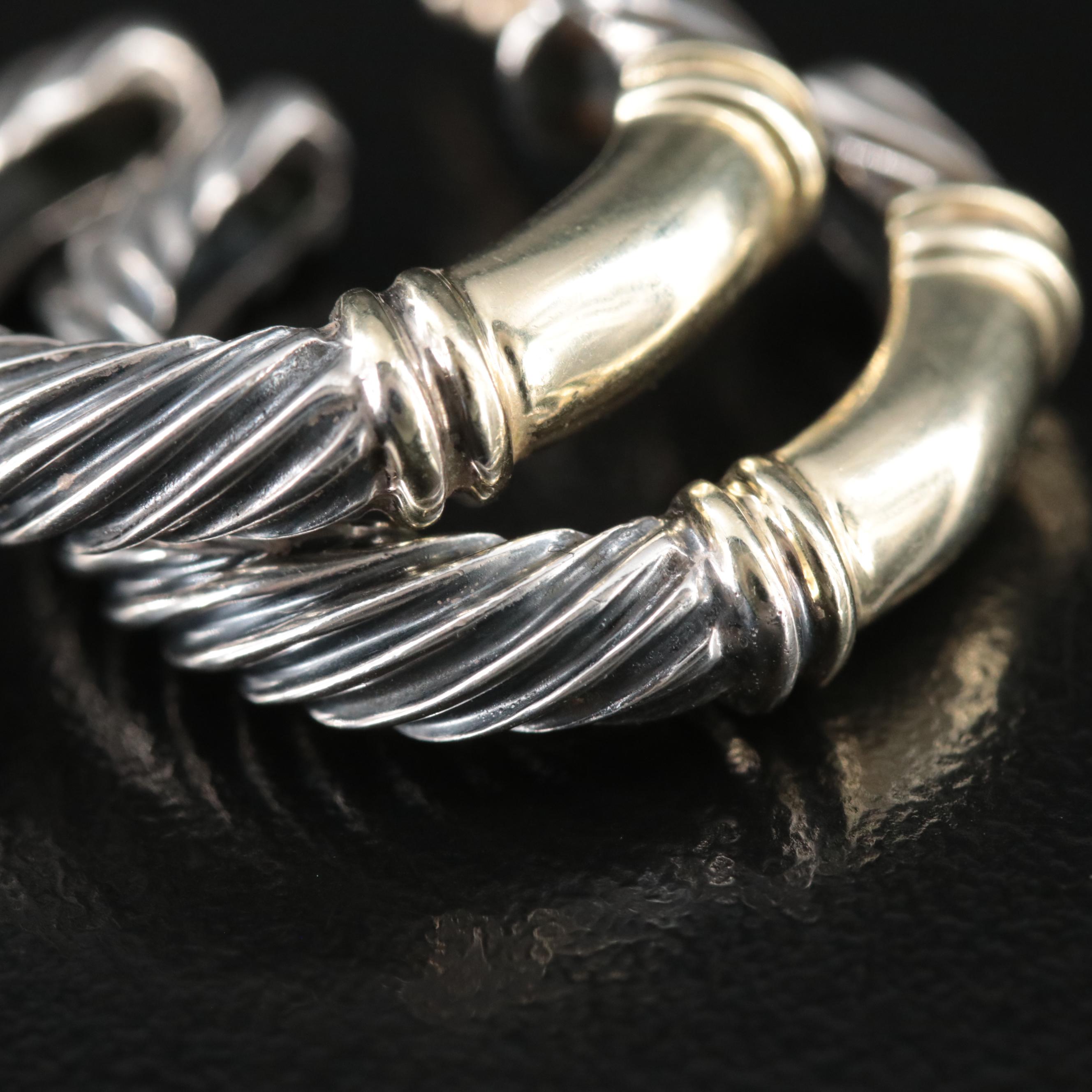 David Yurman Metro Sterling and 14K Hoop Earrings