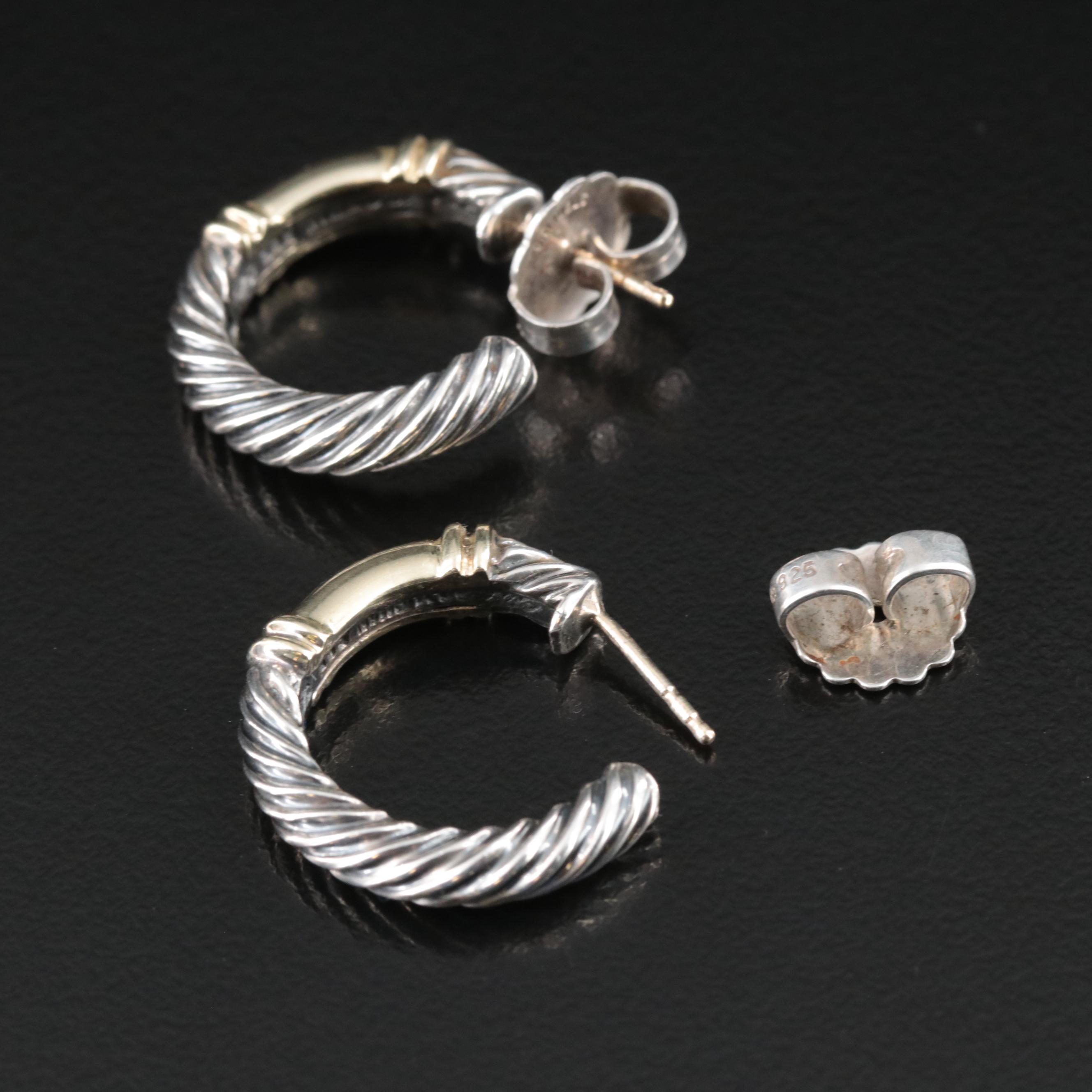 David Yurman Metro Sterling and 14K Hoop Earrings