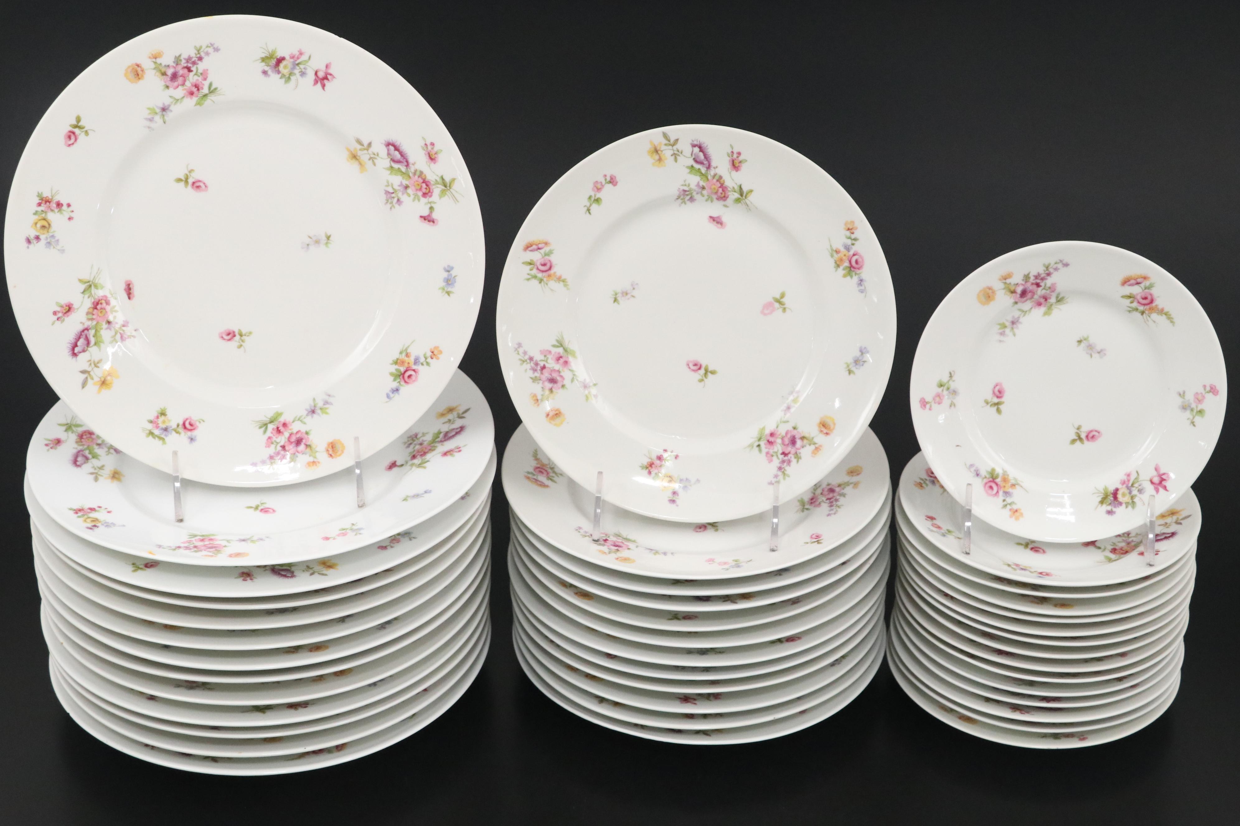 French L. Bernardaud & Co. Porcelain Dinnerware with Floral Motif