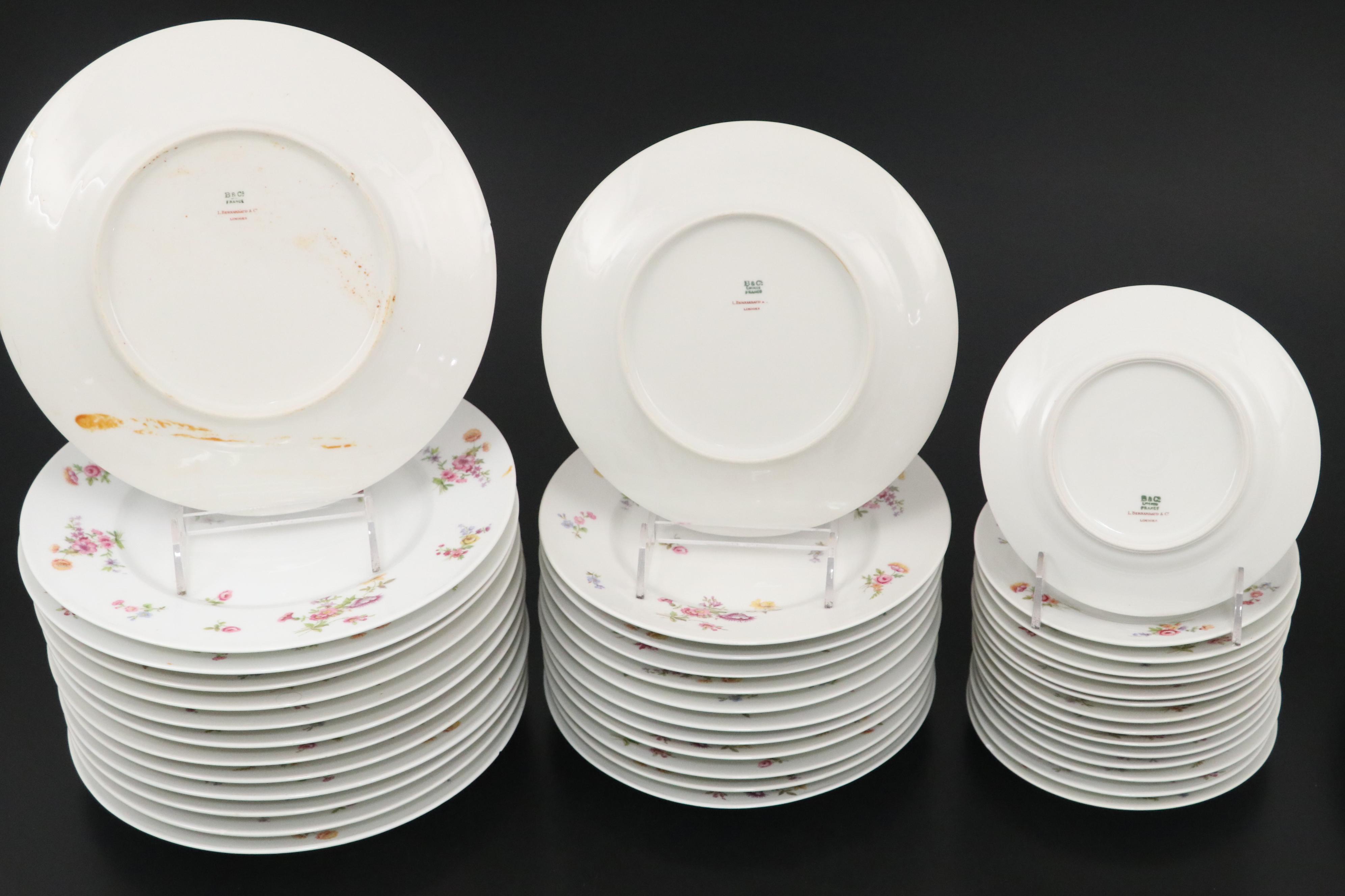French L. Bernardaud & Co. Porcelain Dinnerware with Floral Motif