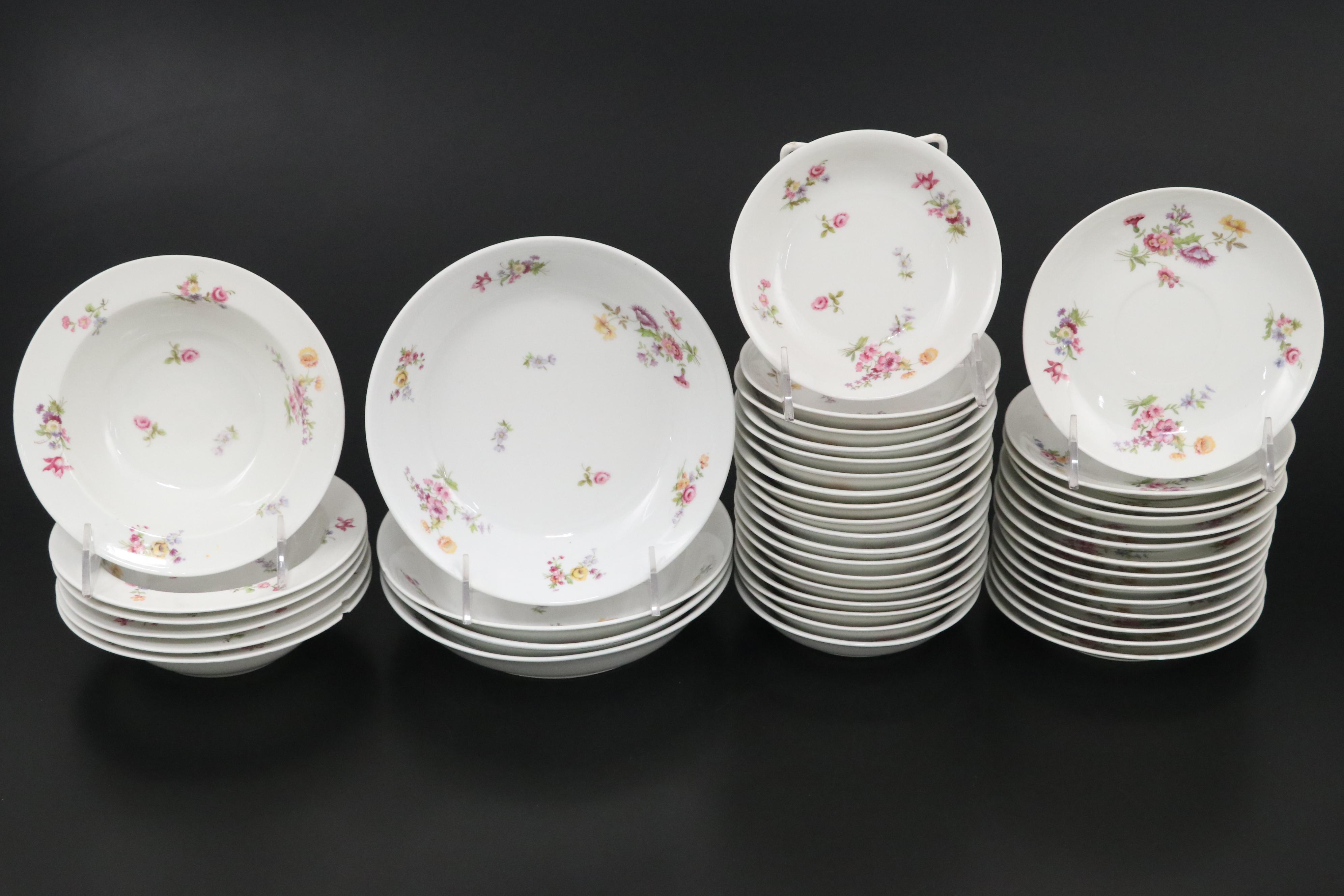 French L. Bernardaud & Co. Porcelain Dinnerware with Floral Motif