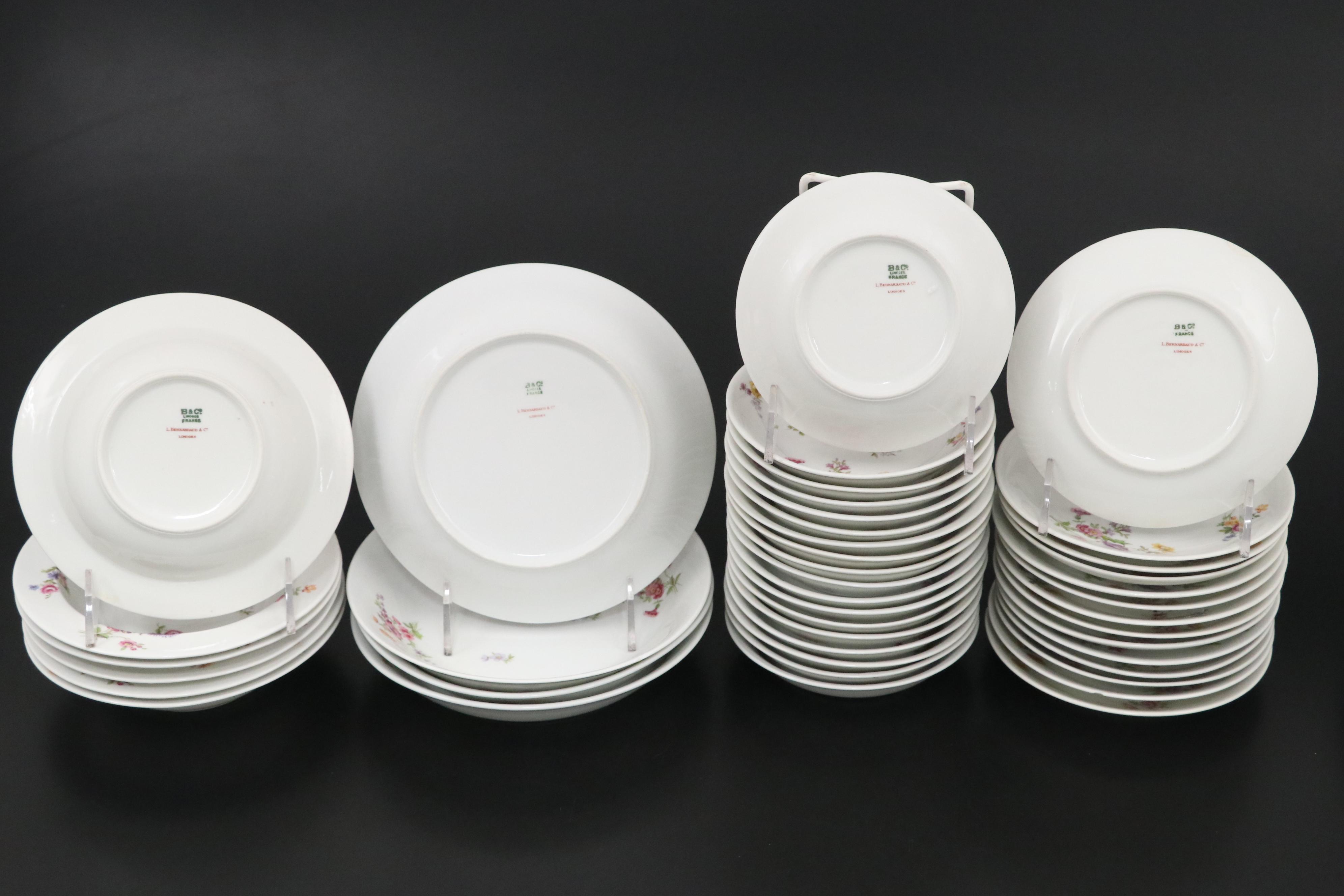 French L. Bernardaud & Co. Porcelain Dinnerware with Floral Motif