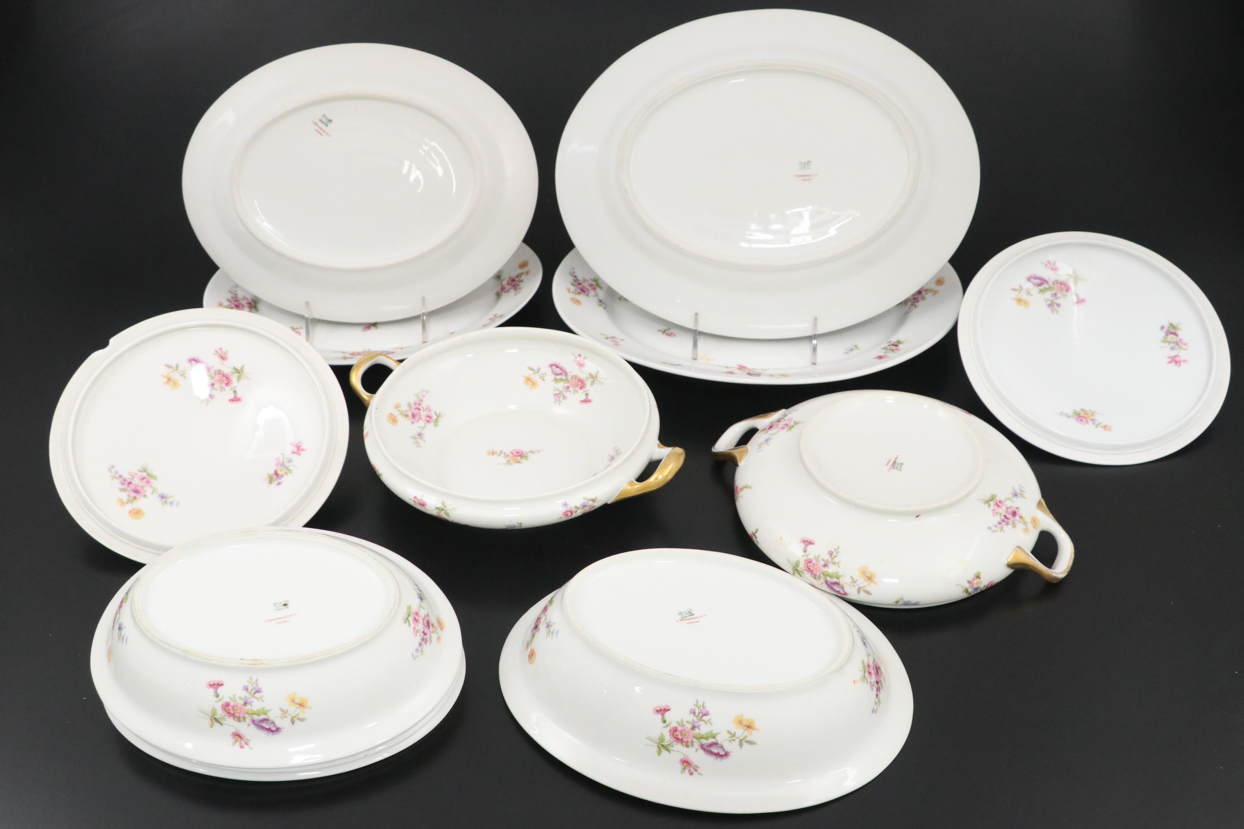 French L. Bernardaud & Co. Porcelain Dinnerware with Floral Motif