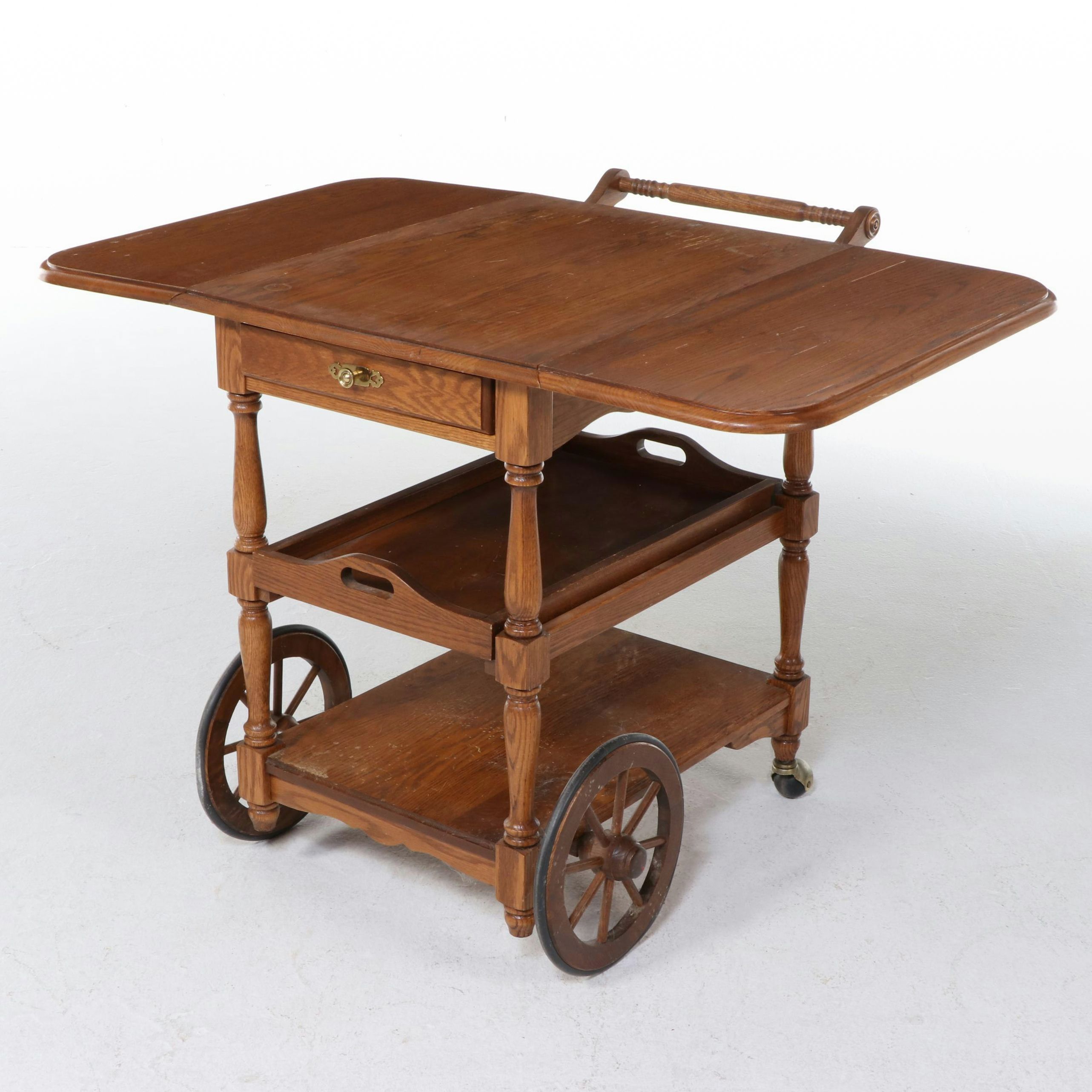 Mohawk Furniture Oak Drop-Leaf Tea Cart, Late 20th Century