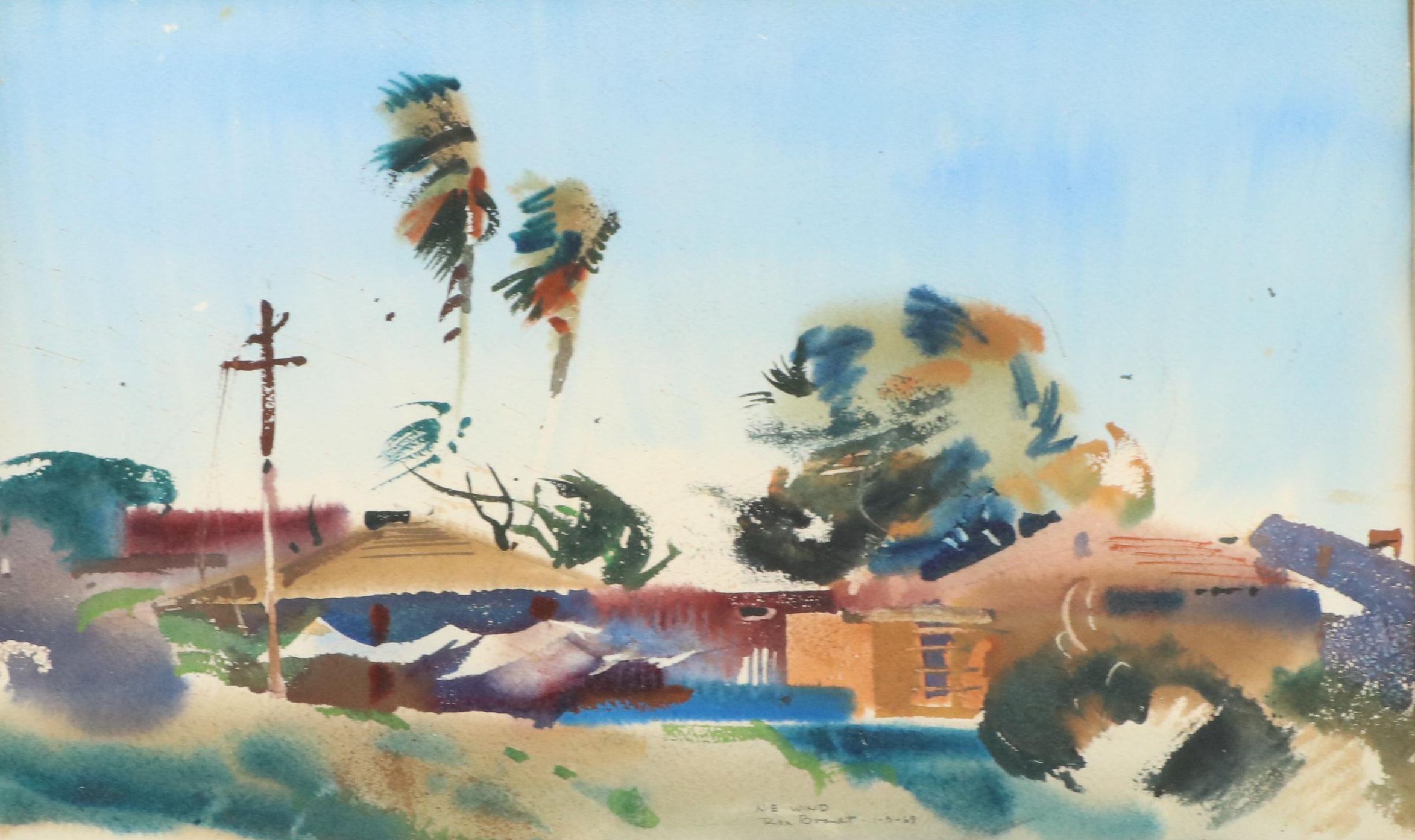 Rex Brandt Landscape Watercolor Painting "N.E. Wind," 1969