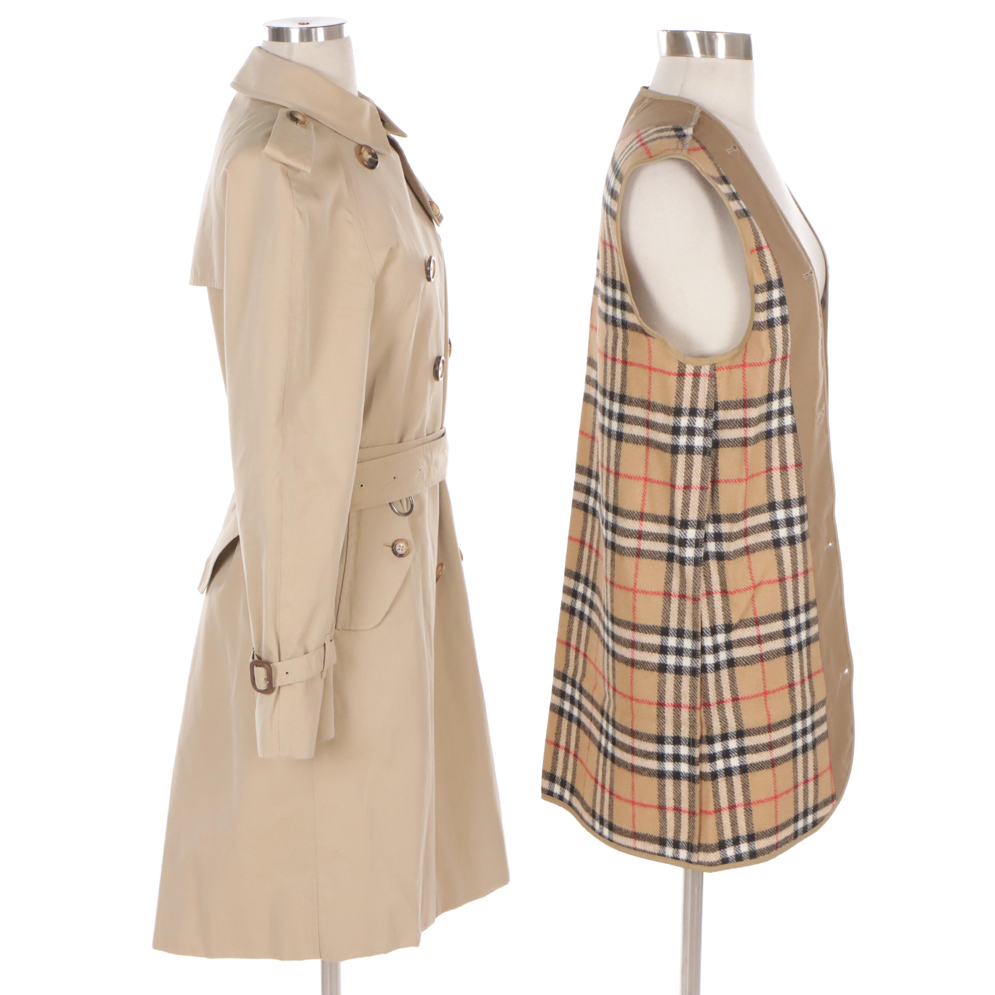 Burberry Cotton Double-Breasted Trench Coat and Detachable Wool Coat Liner