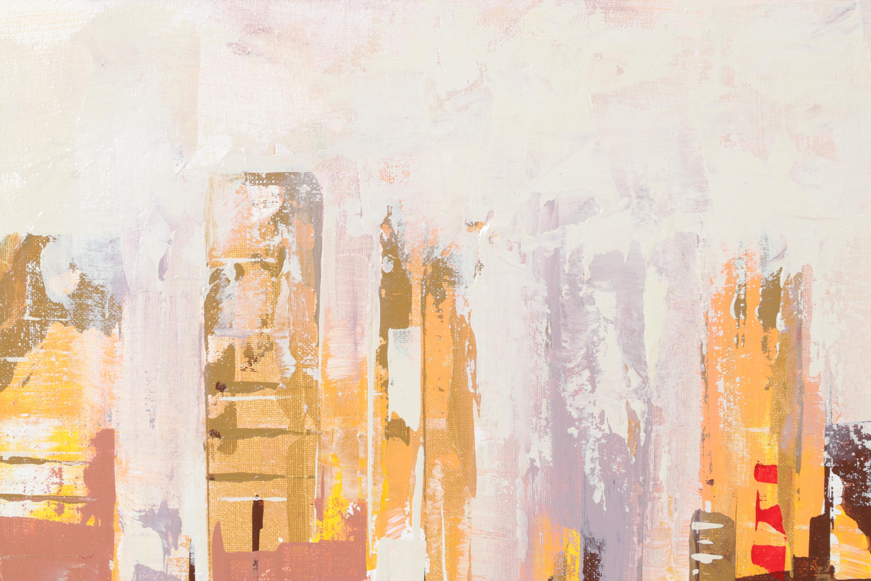 Farshad Lanjani Acrylic Painting of City Street Scene, 21st Century