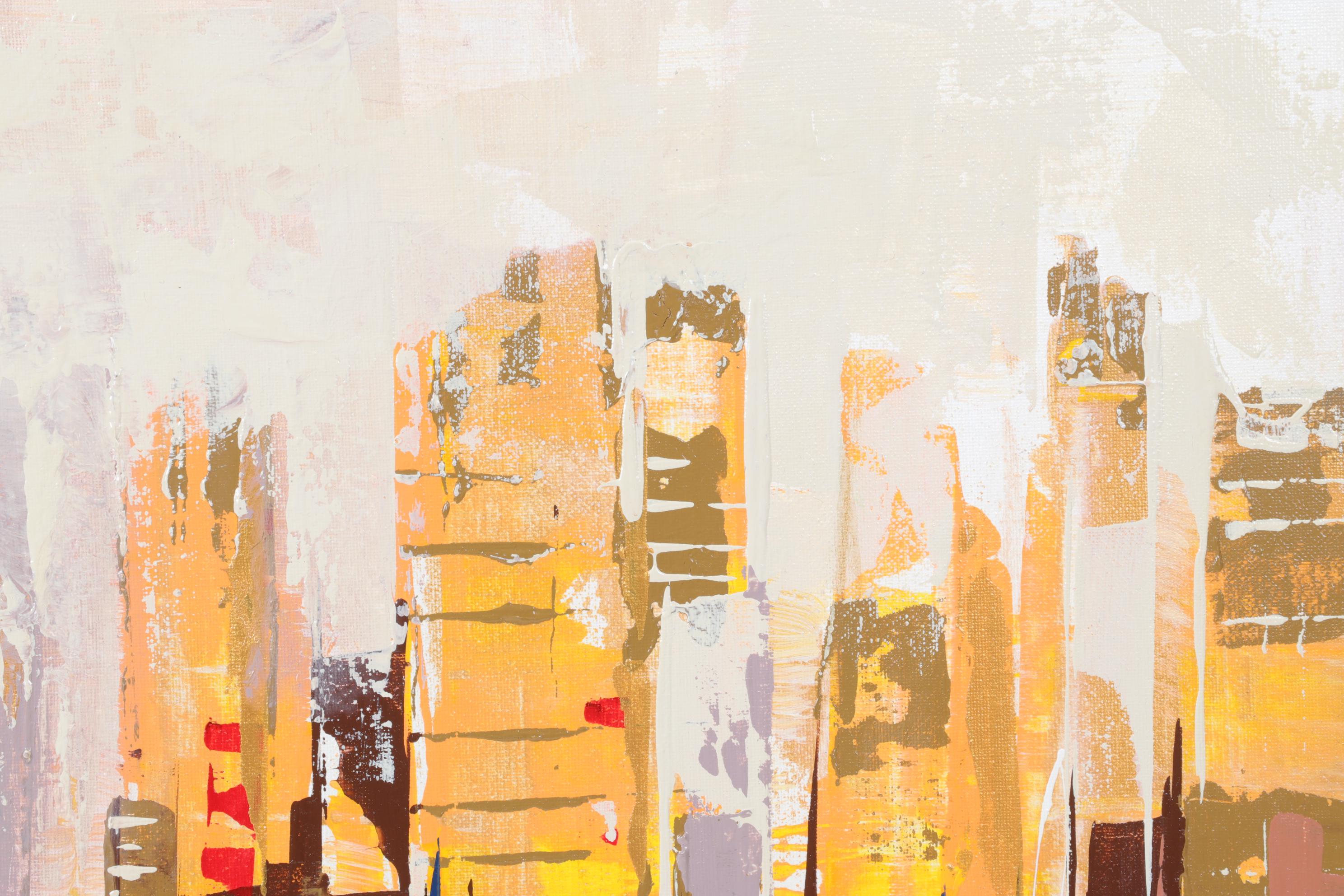 Farshad Lanjani Acrylic Painting of City Street Scene, 21st Century