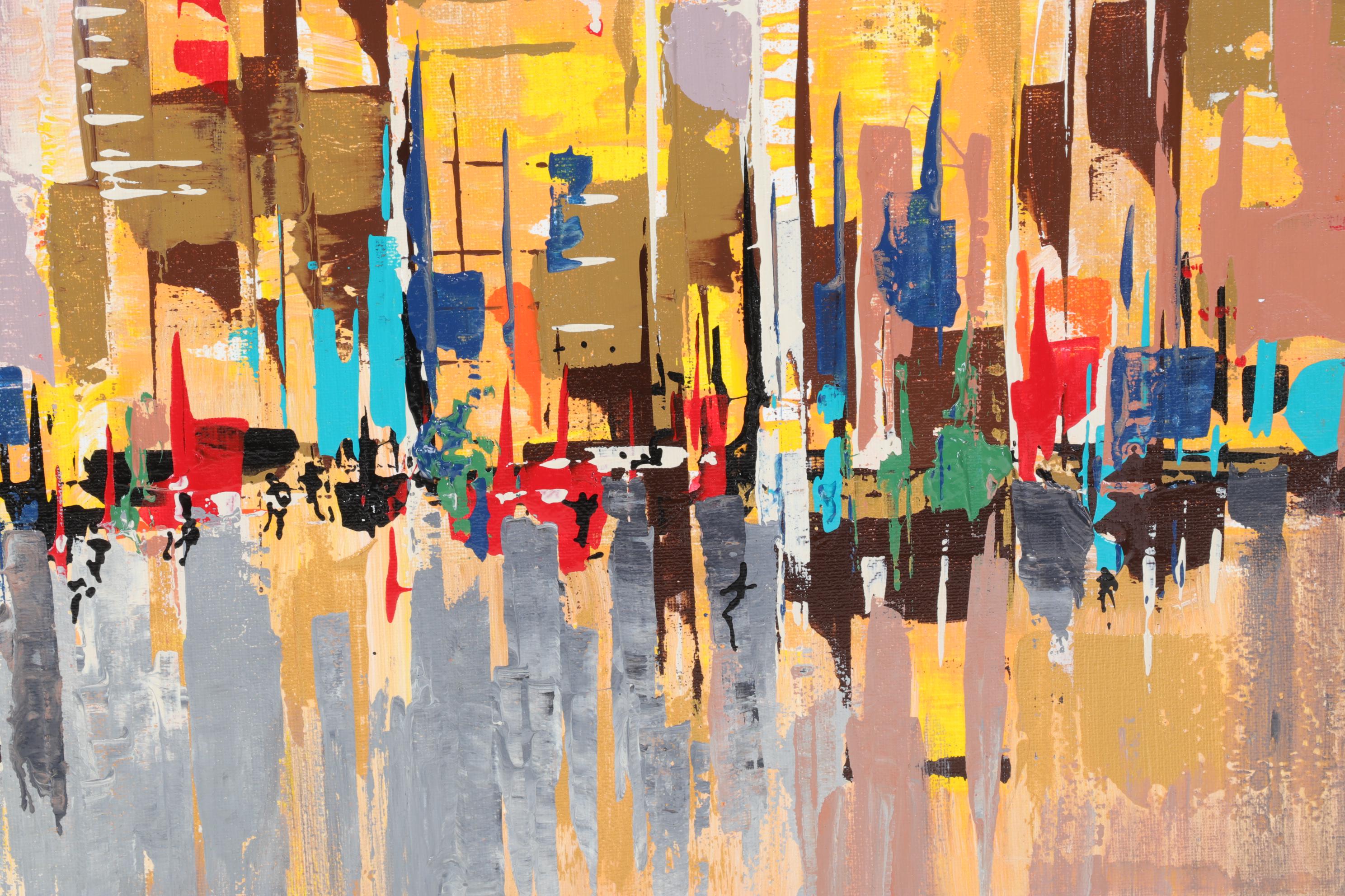 Farshad Lanjani Acrylic Painting of City Street Scene, 21st Century