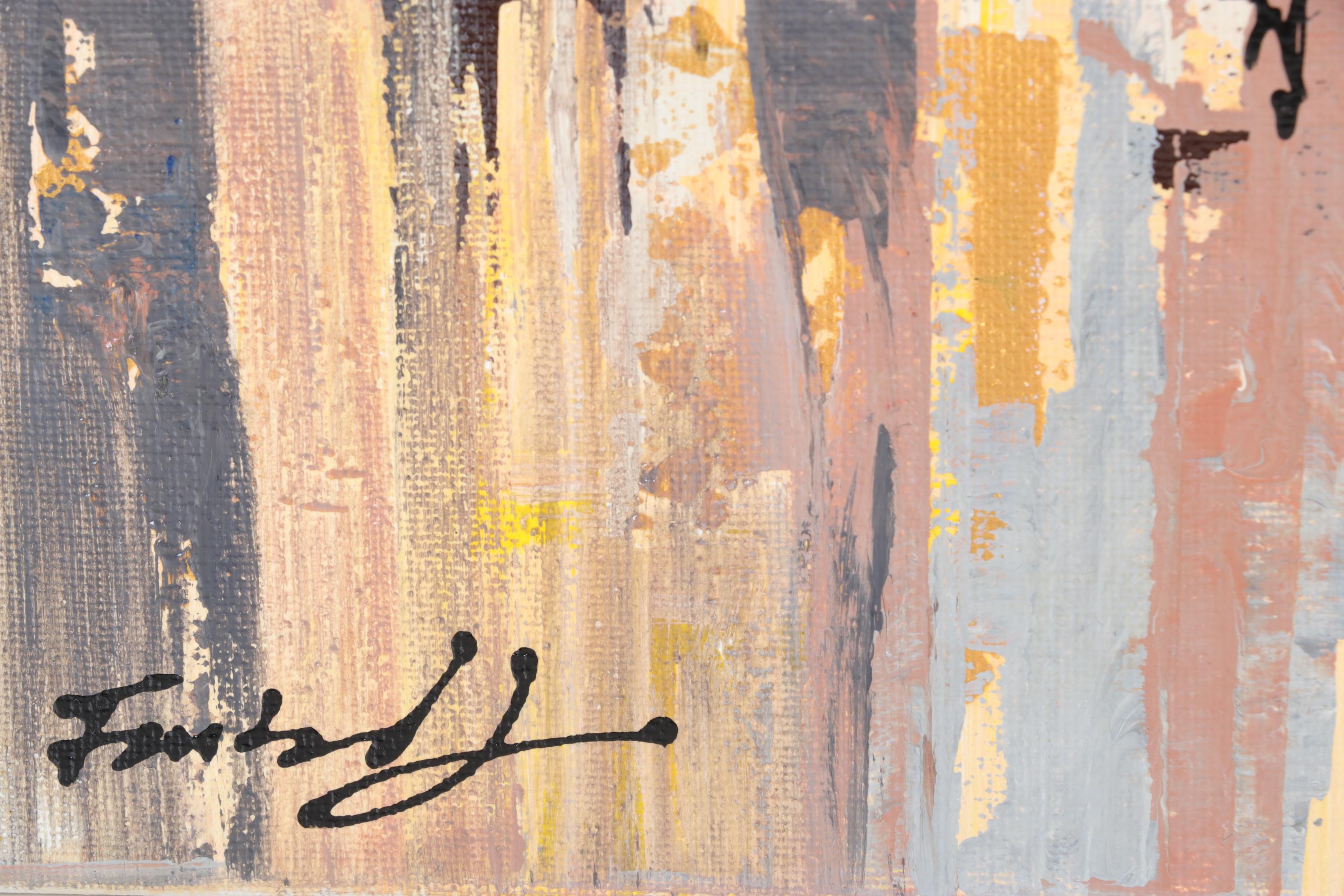 Farshad Lanjani Acrylic Painting of City Street Scene, 21st Century