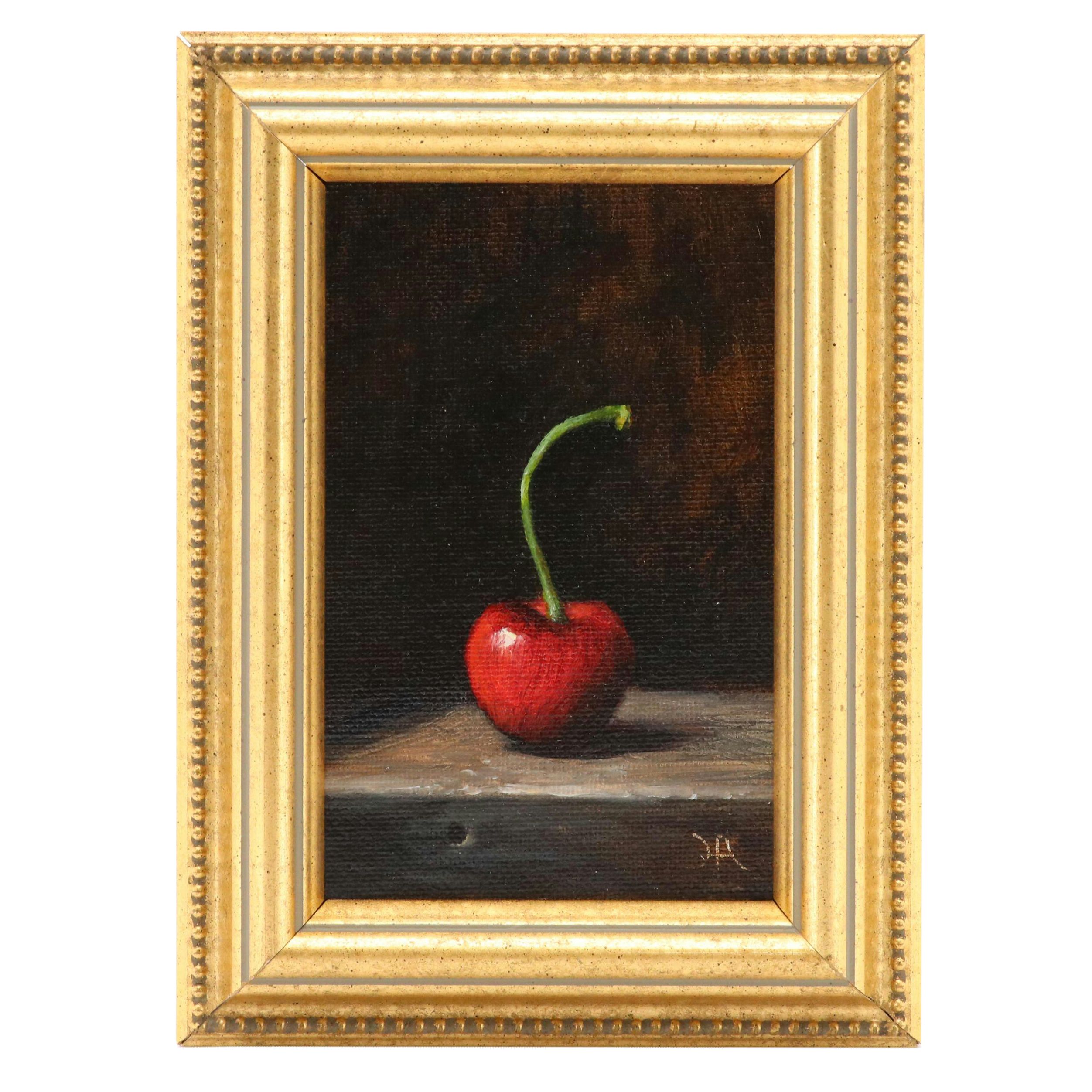 Houra Alghizzi Still Life Oil Painting "Red Cherry," 2024