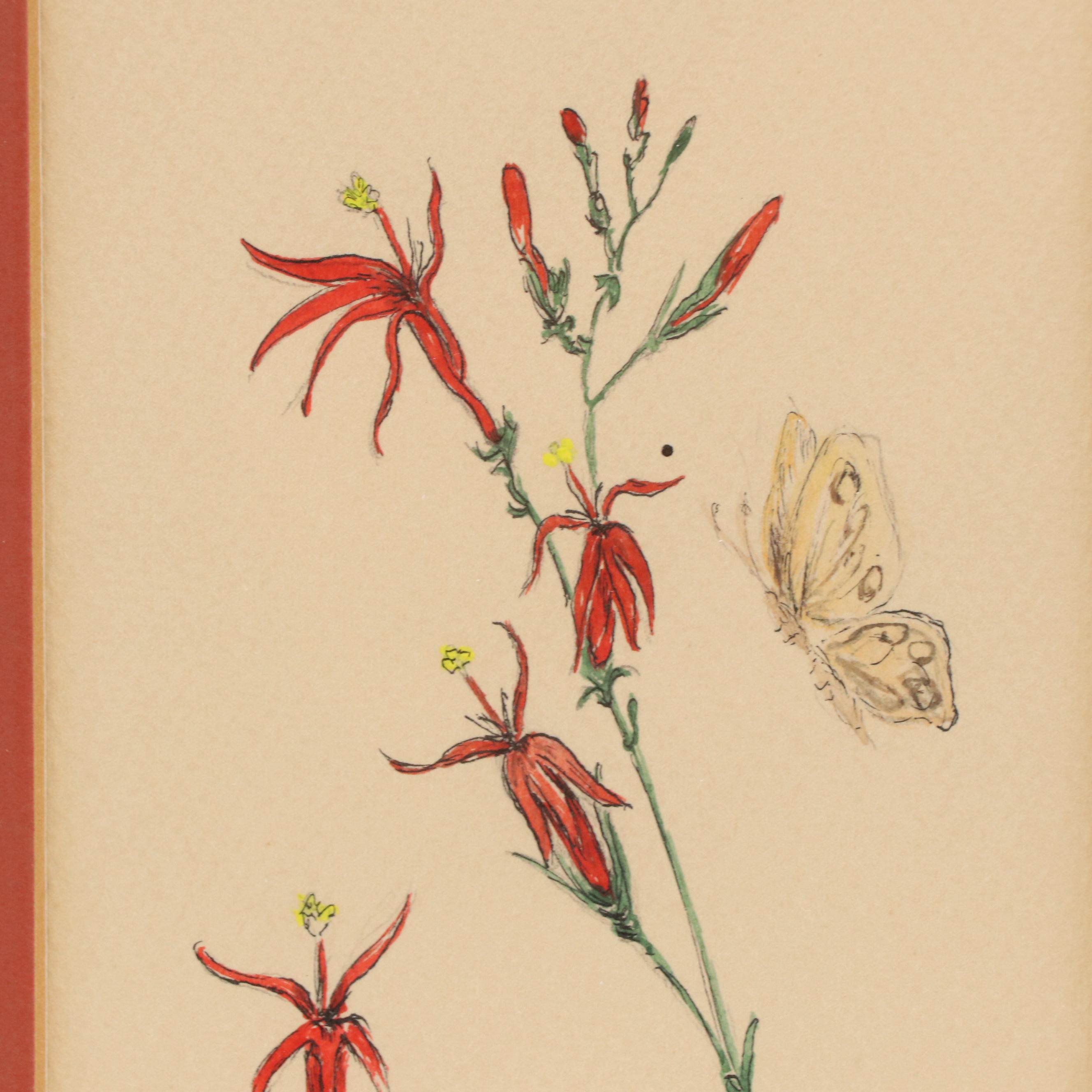 Venita B. Blevins Floral Ink and Watercolor Painting, 1970