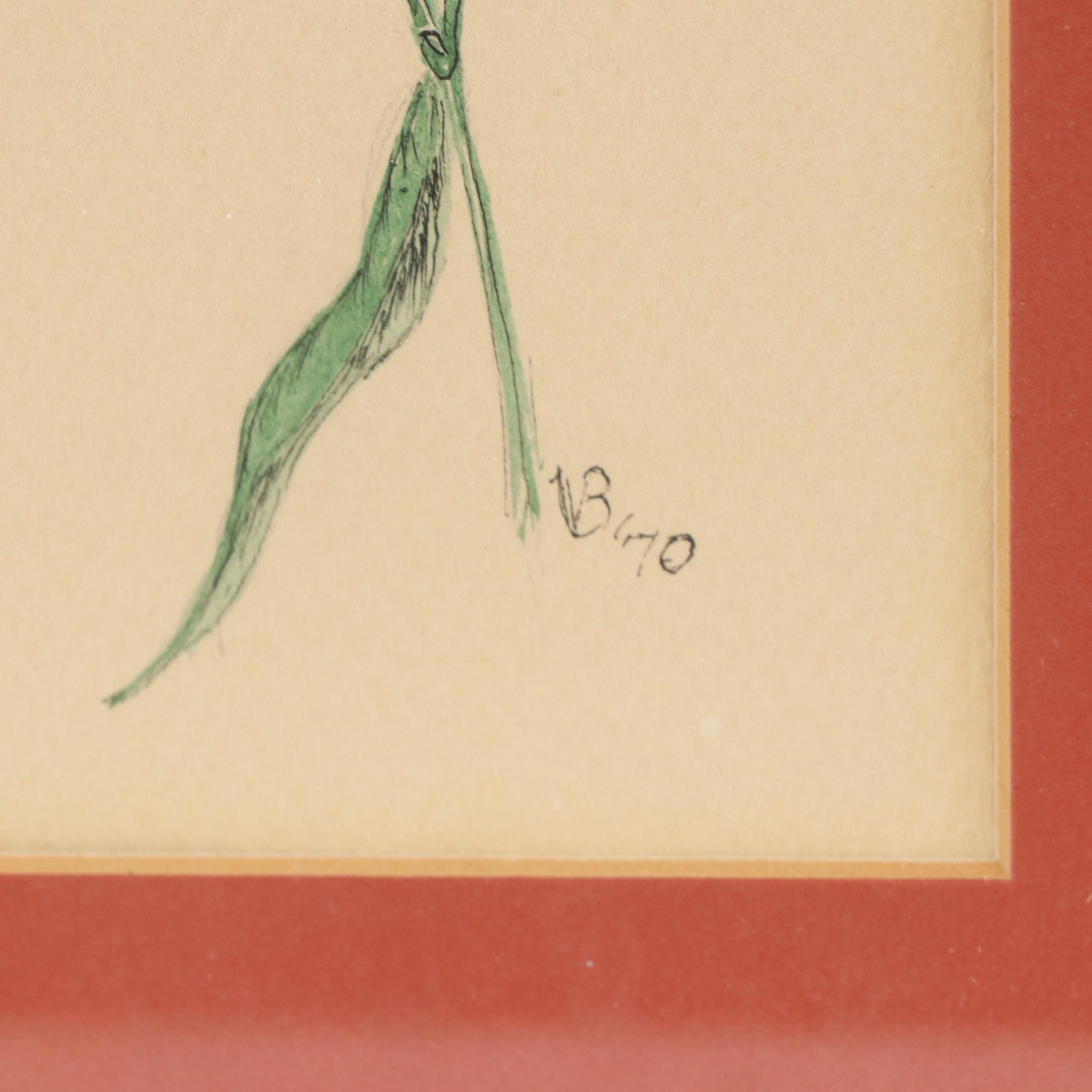 Venita B. Blevins Floral Ink and Watercolor Painting, 1970
