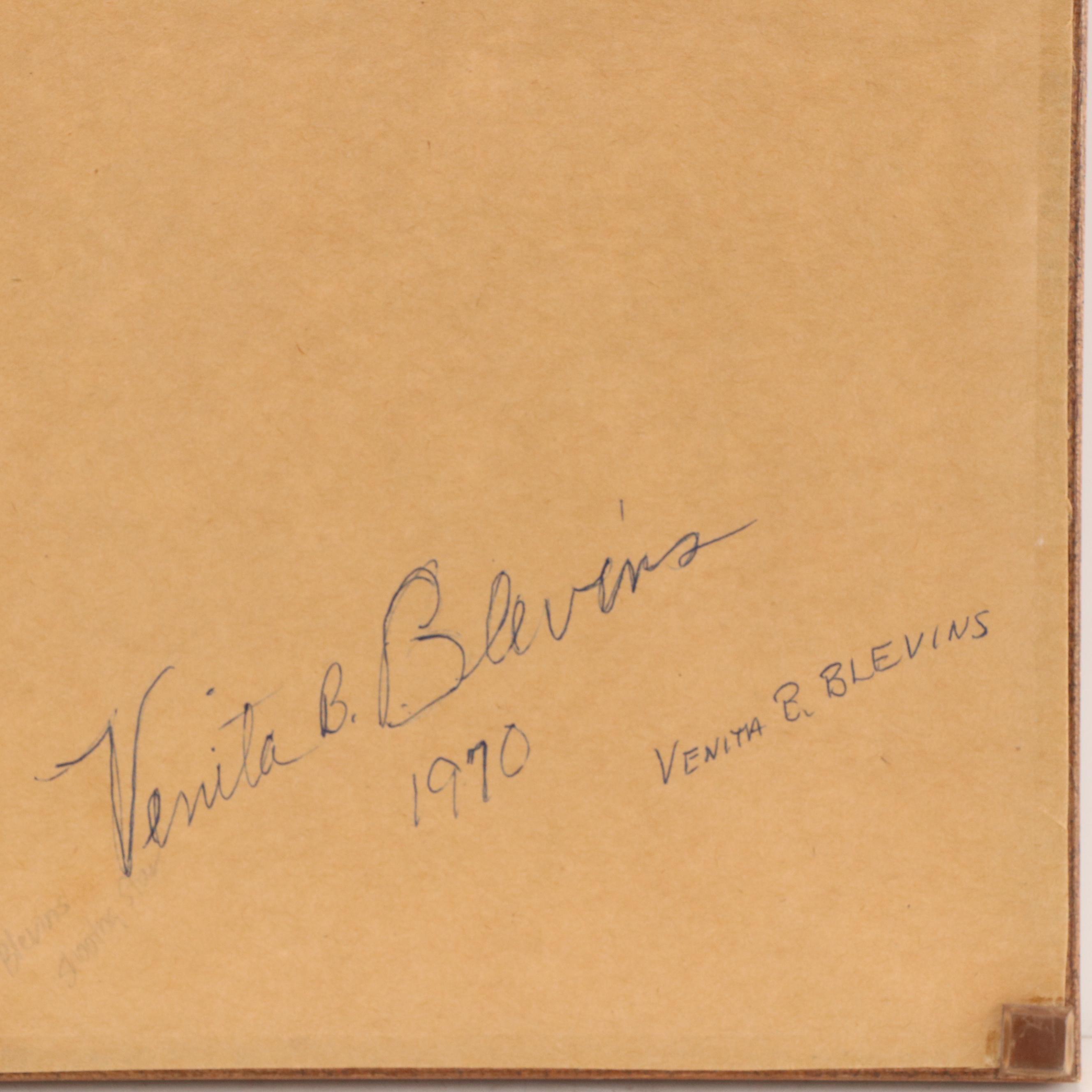 Venita B. Blevins Floral Ink and Watercolor Painting, 1970