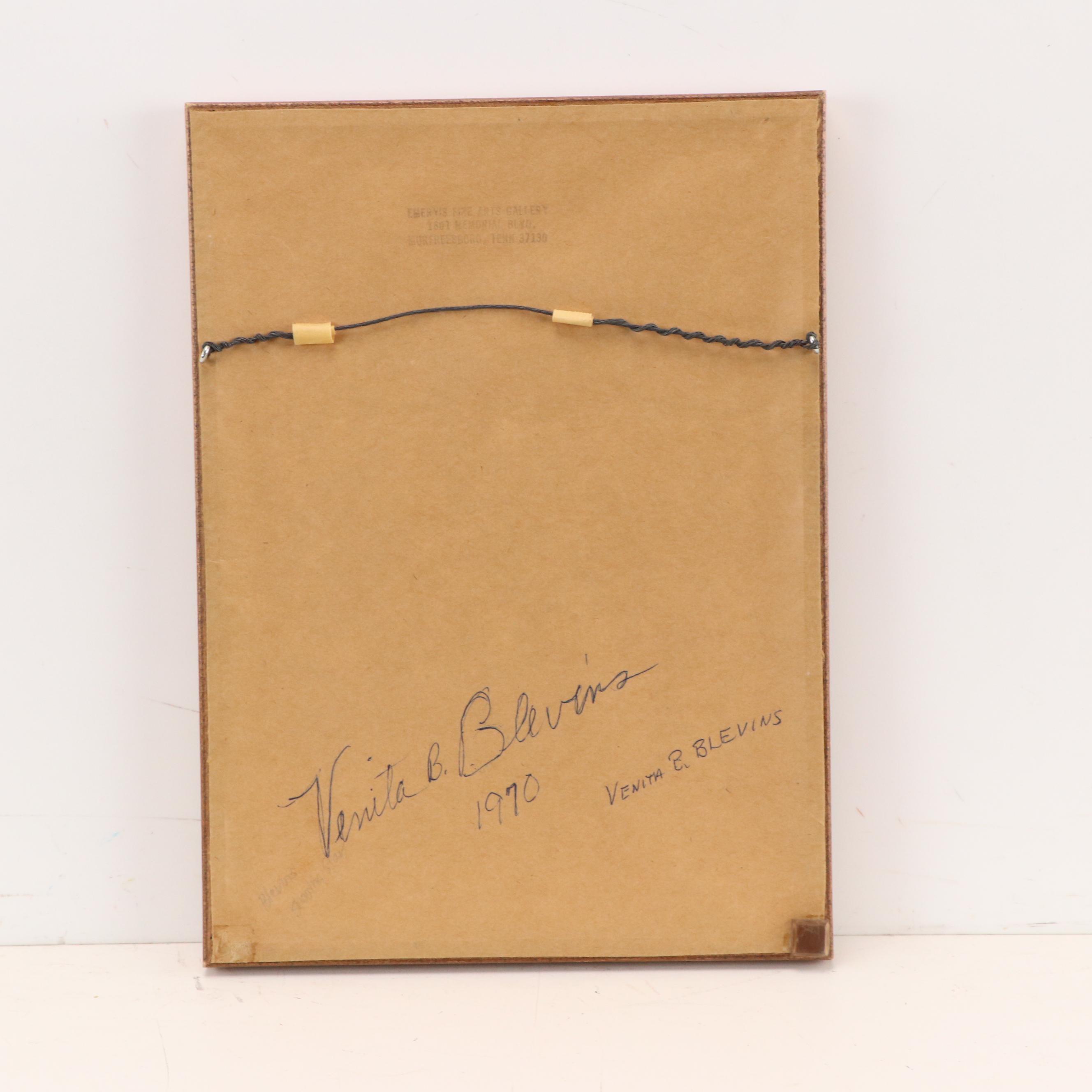 Venita B. Blevins Floral Ink and Watercolor Painting, 1970