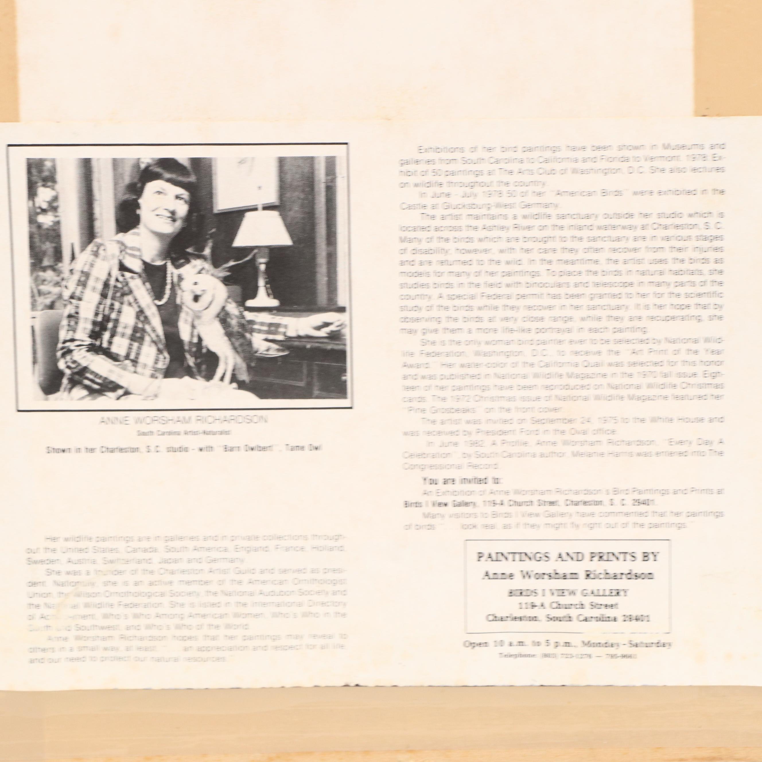 Anne Worsham Richardson Offset Lithograph of Blue Jay