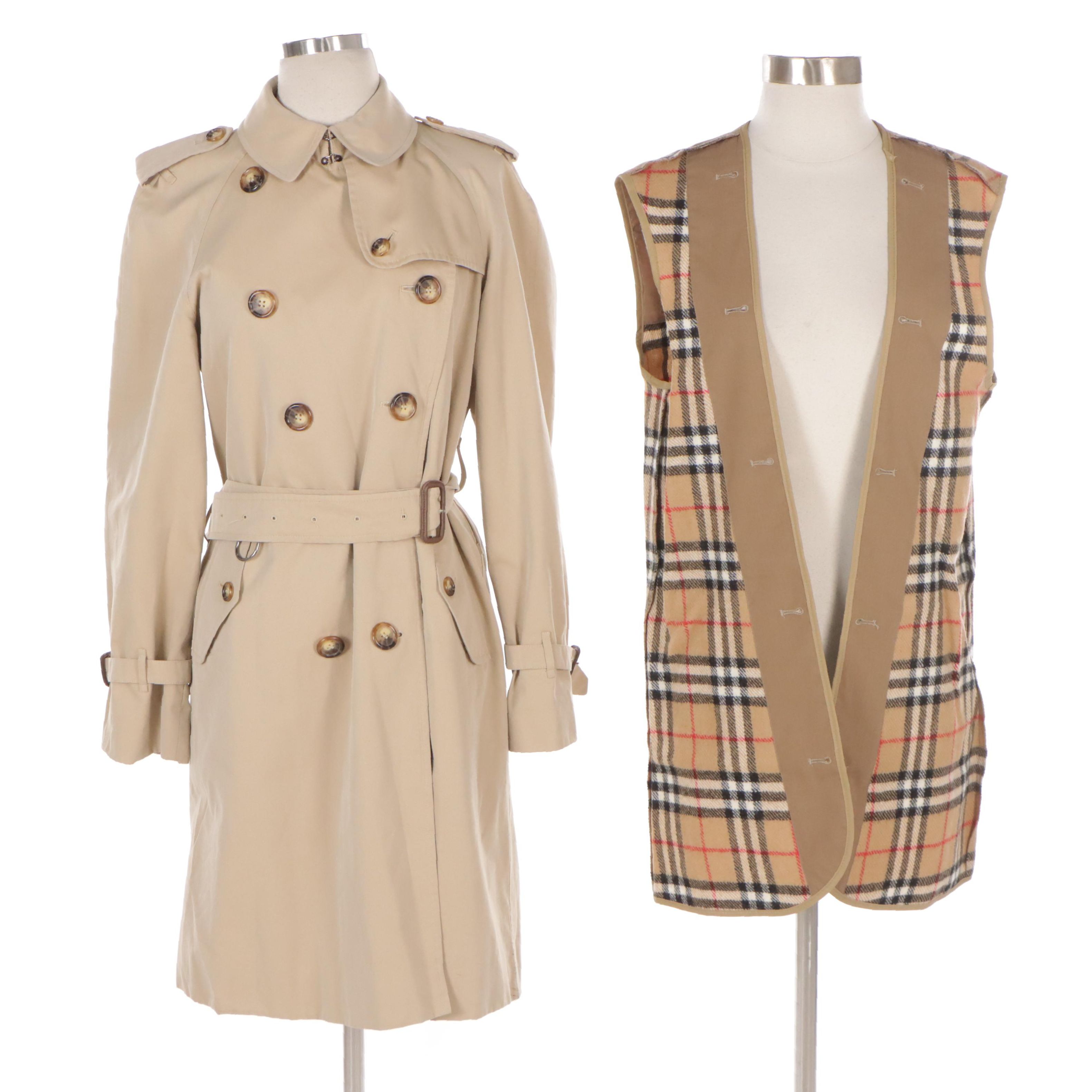 Burberry Cotton Double-Breasted Trench Coat and Detachable Wool Coat Liner