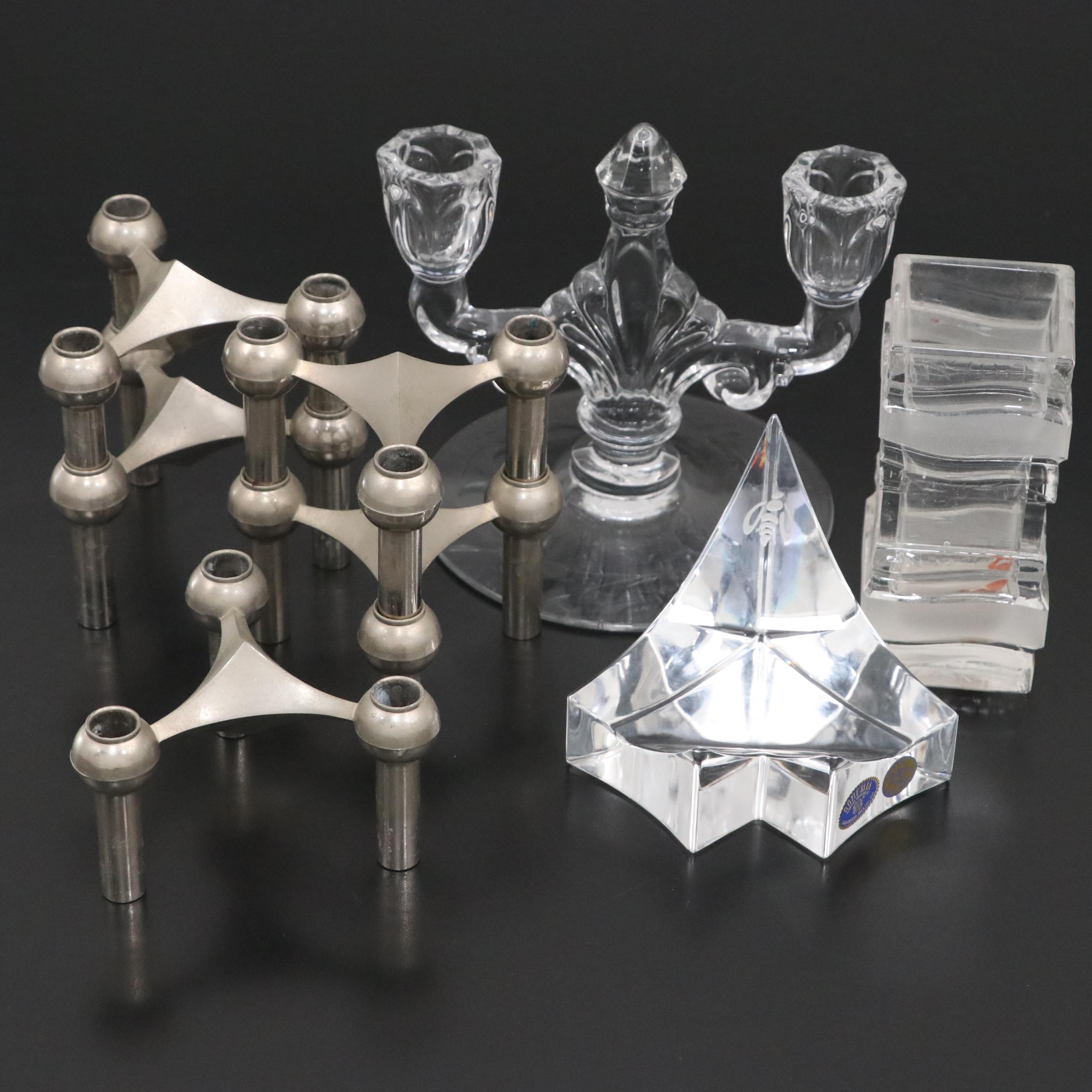 Heisey Glass Trident Candlestick with Other Candle Holders and Table Décor