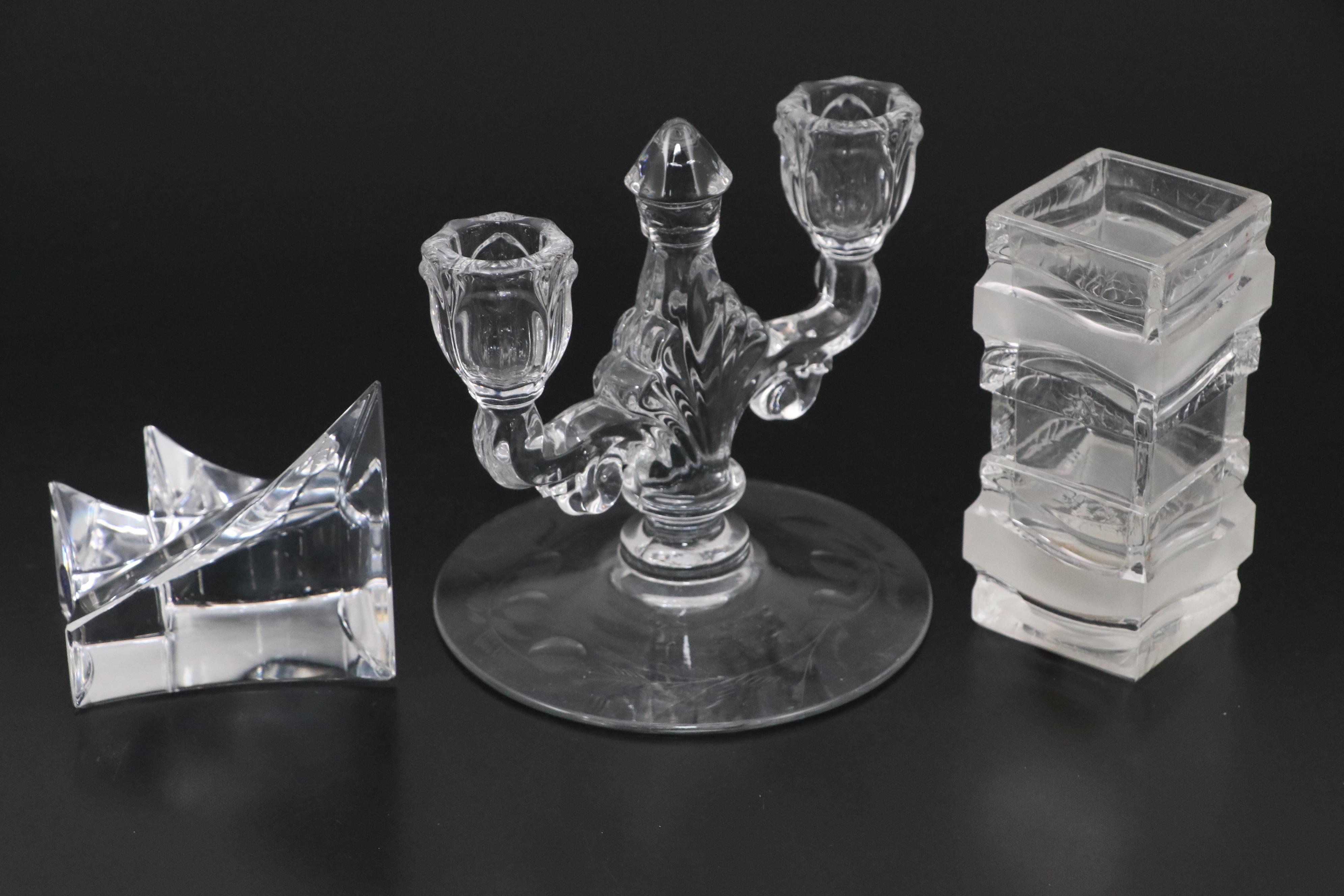 Heisey Glass Trident Candlestick with Other Candle Holders and Table Décor