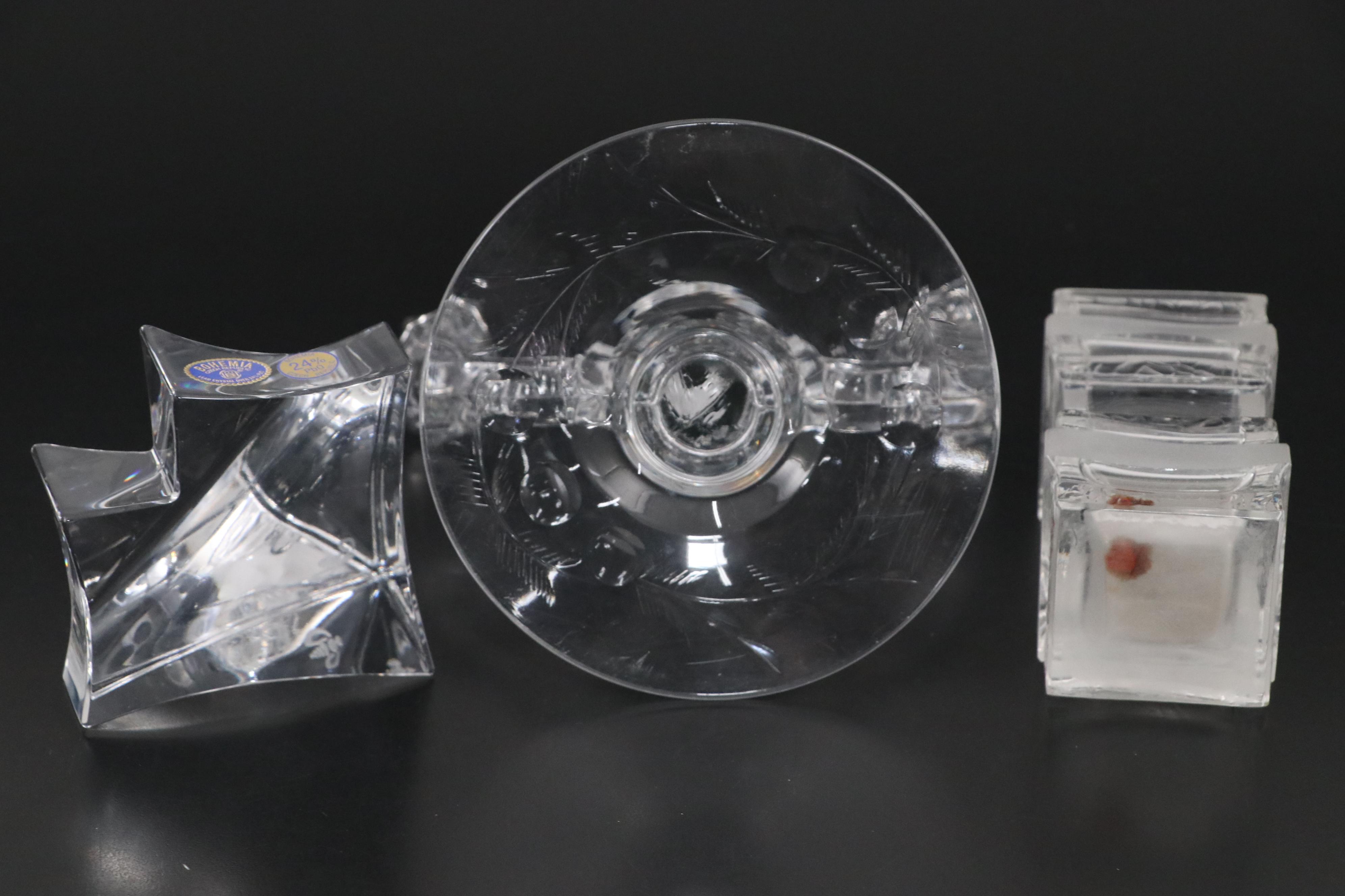 Heisey Glass Trident Candlestick with Other Candle Holders and Table Décor