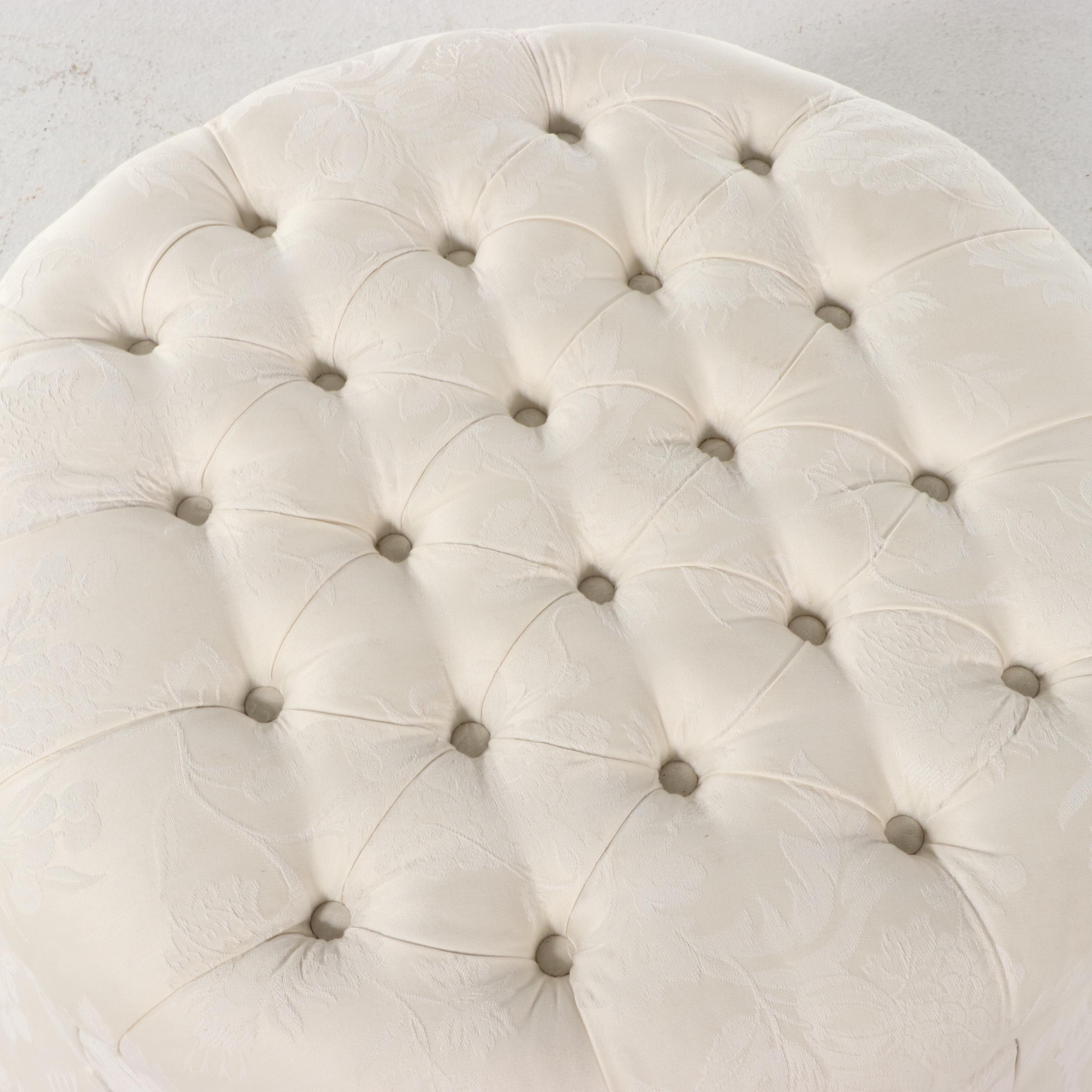 Ethan Allen Custom-Upholstered and Button-Tufted Ottoman, Late 20th Century