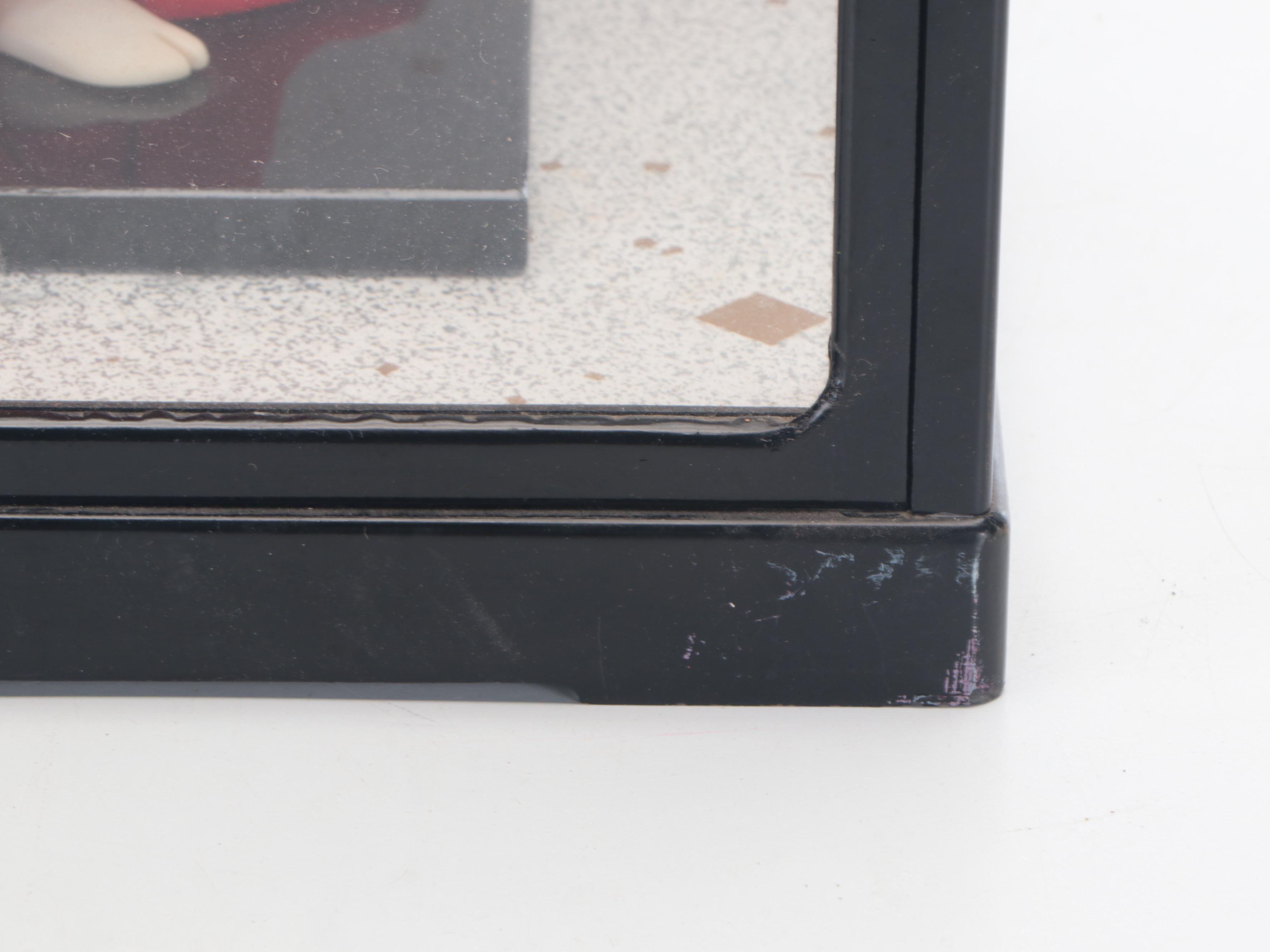 Japanese Composition Geisha Doll in Wood and Glass Display Case