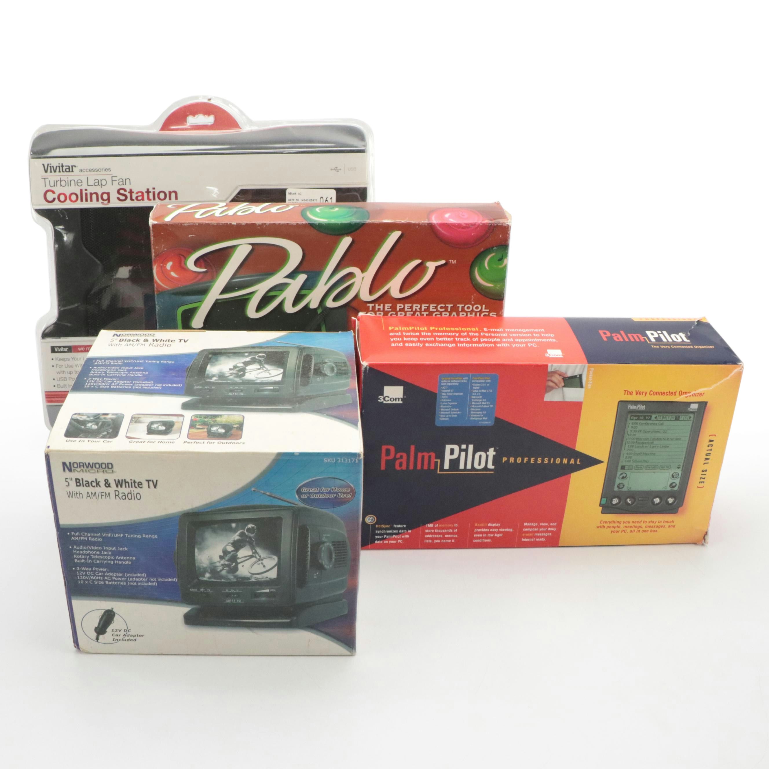 Norwood Micro 5" Black & White TV, Palm Pilot with Original Paperwork, More