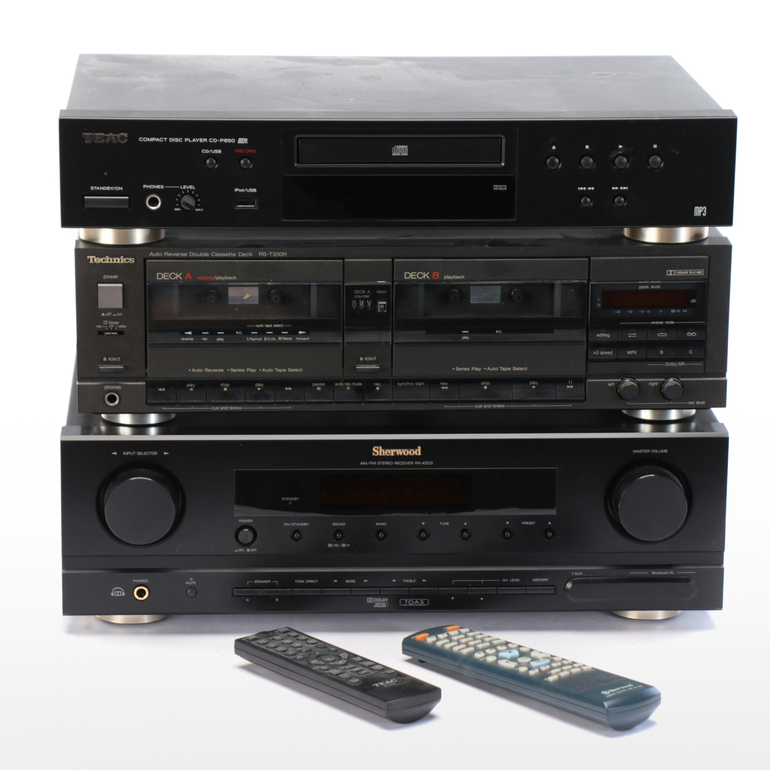 Sherwood Stereo Receiver, Technics Double Tape Deck and TEAC CD Player