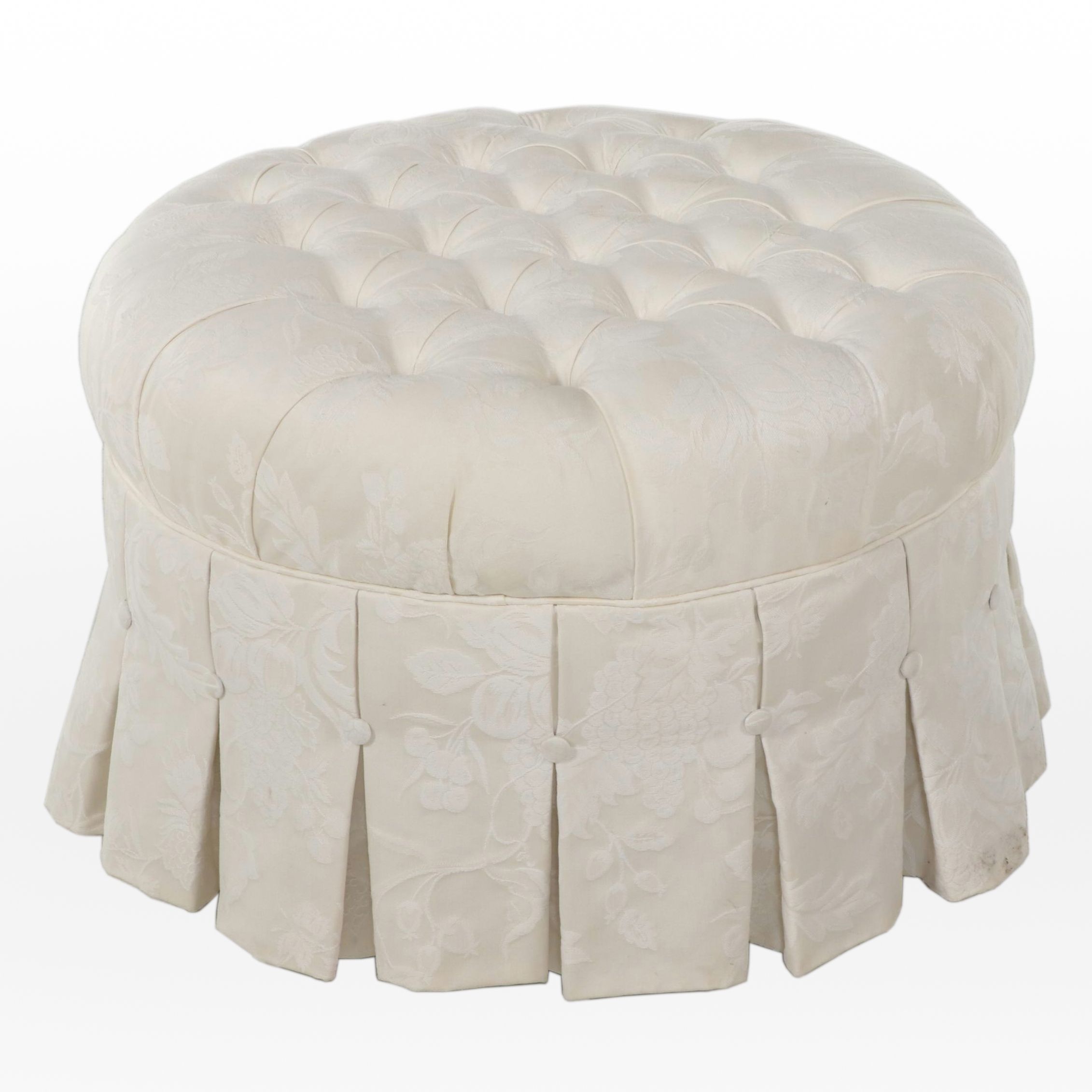 Ethan Allen Custom-Upholstered and Button-Tufted Ottoman, Late 20th Century