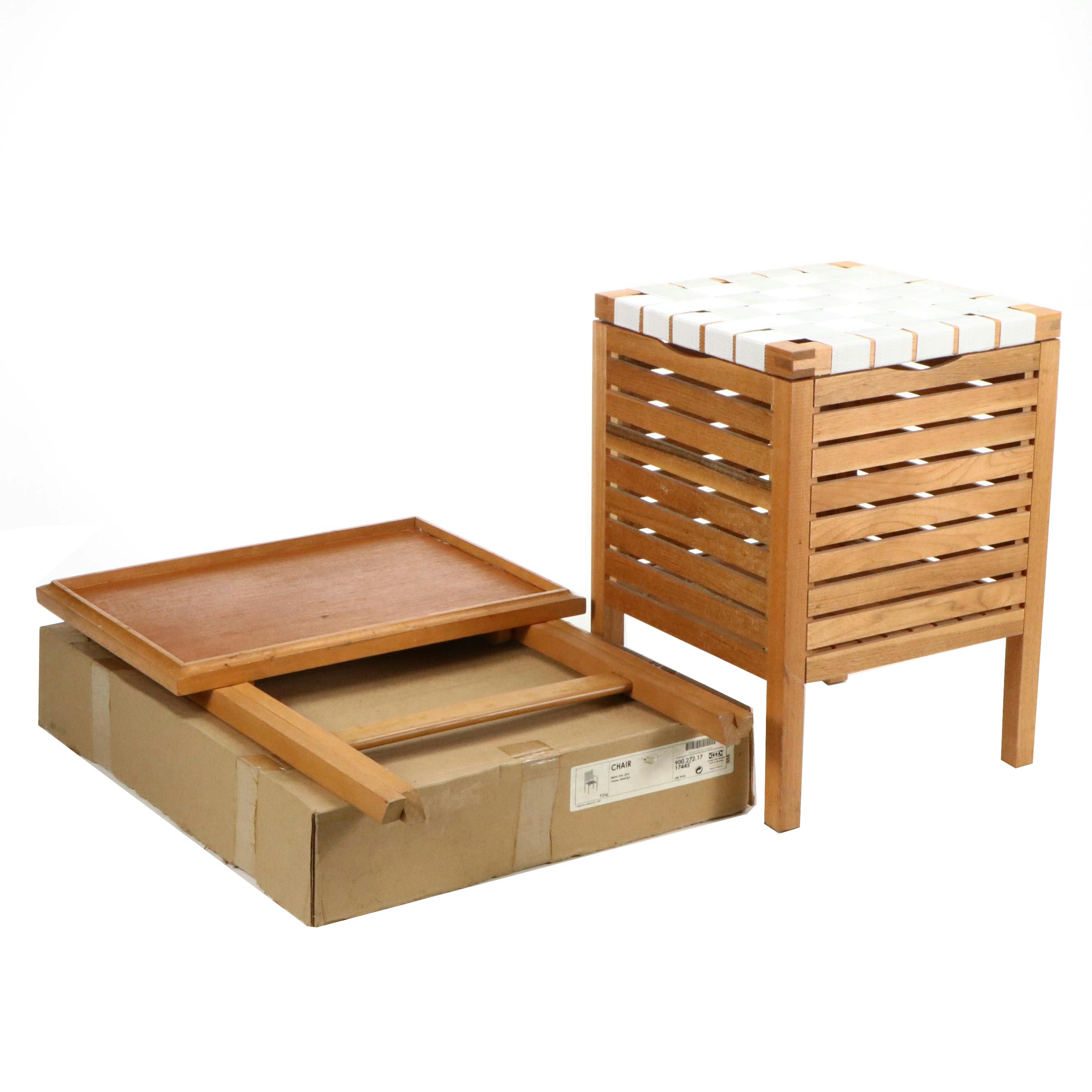 Teak Folding Table with IKEA "Molger" Storage Bench and Metal Chair