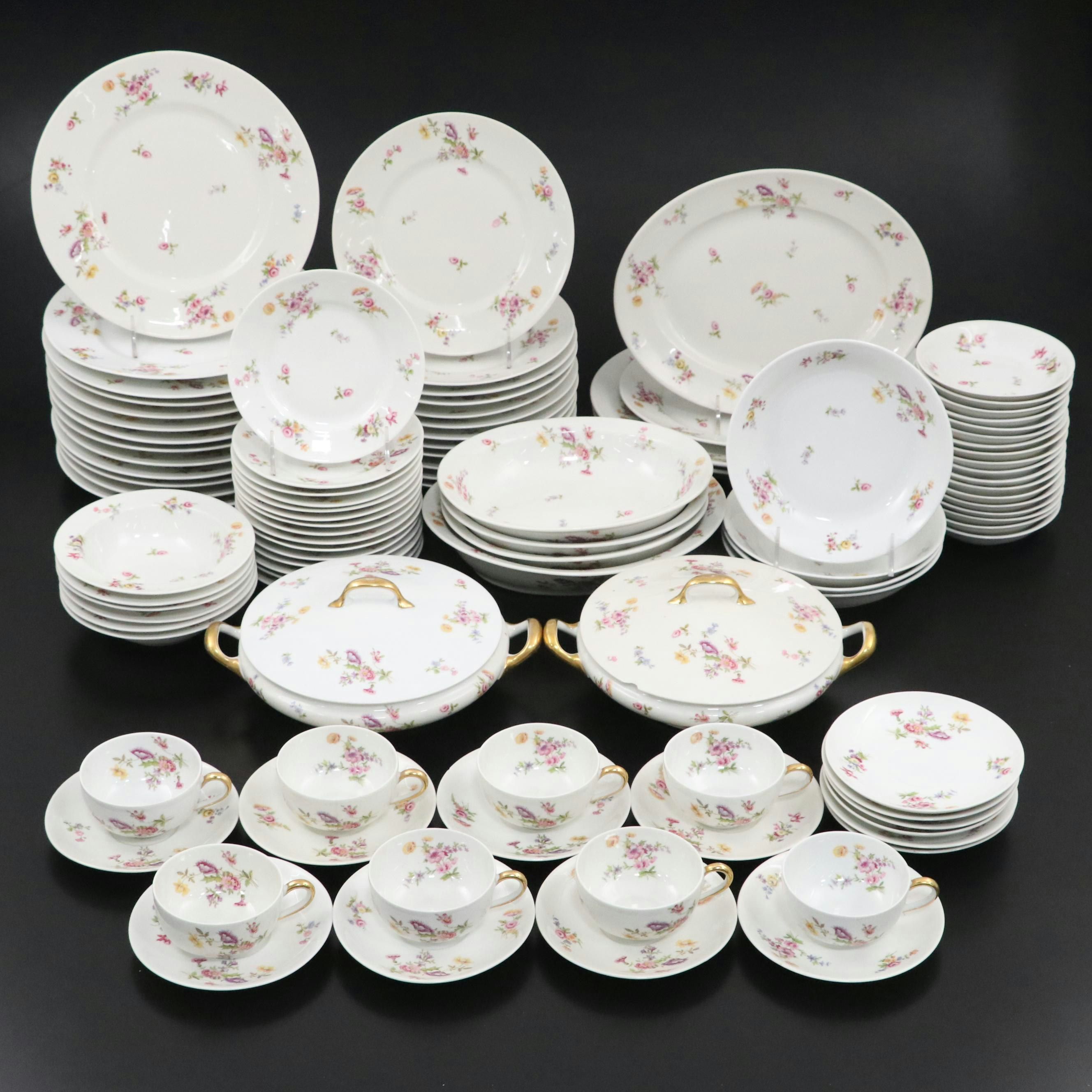 French L. Bernardaud & Co. Porcelain Dinnerware with Floral Motif