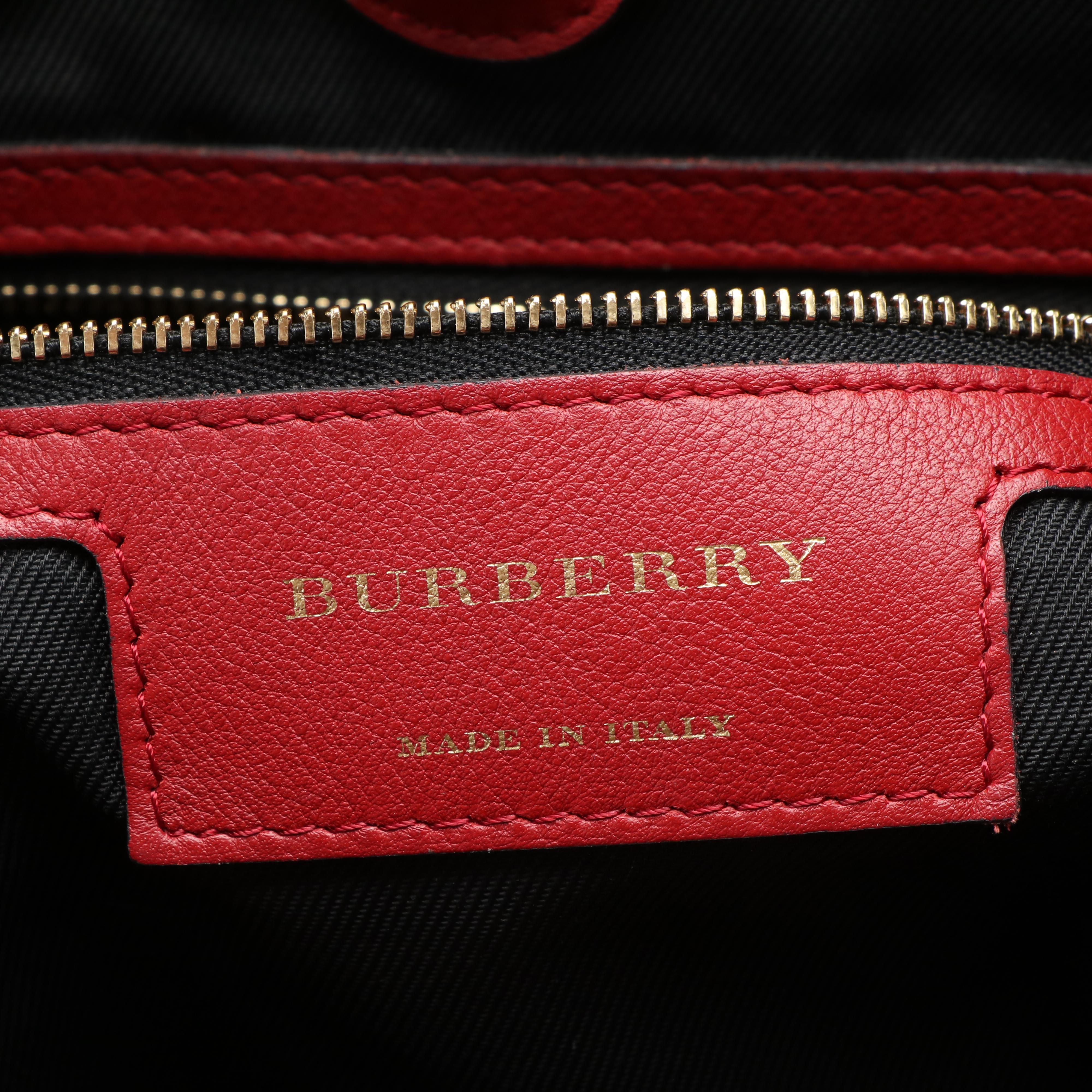 Burberry Canterbury House Check Canvas and Red Leather Tote Bag