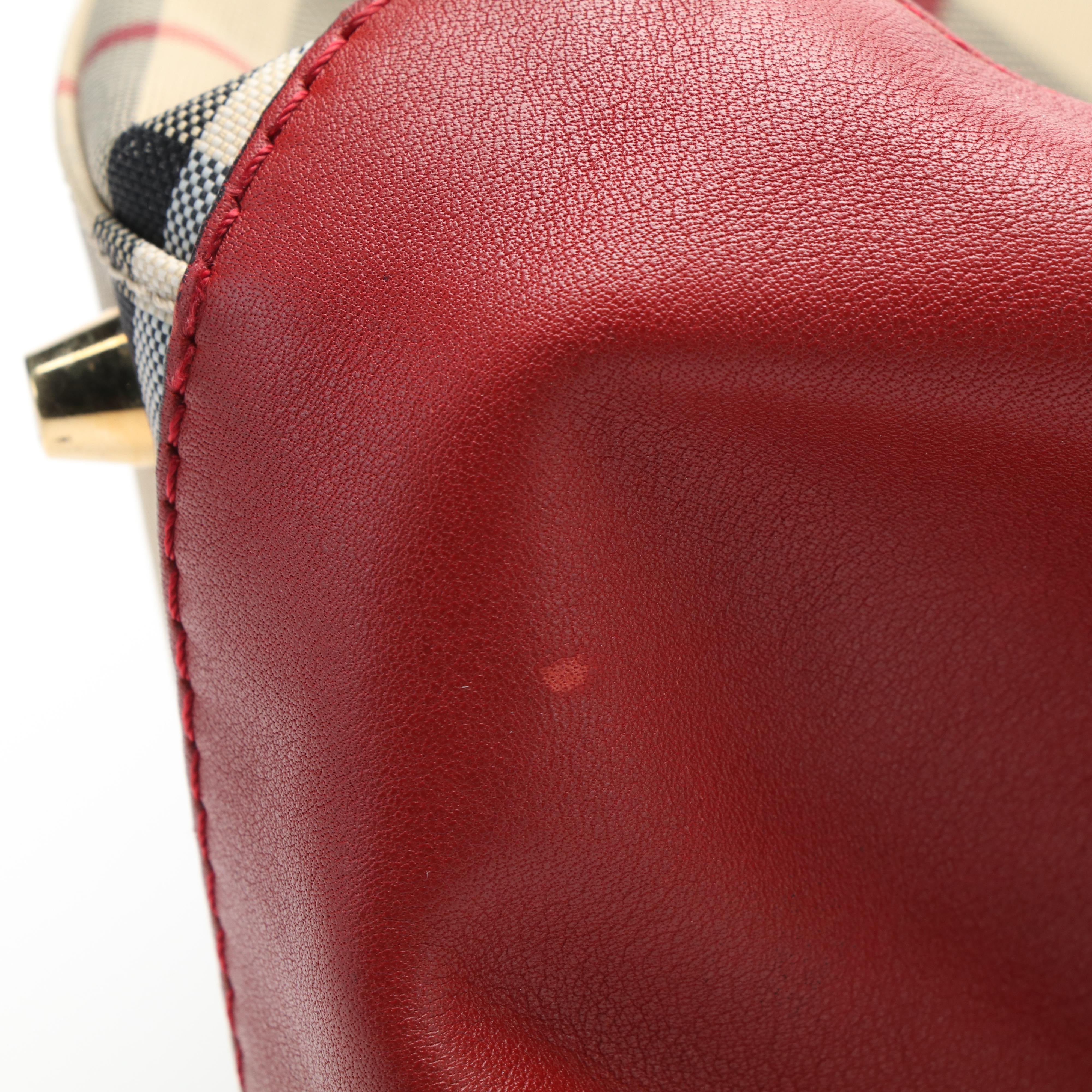 Burberry Canterbury House Check Canvas and Red Leather Tote Bag