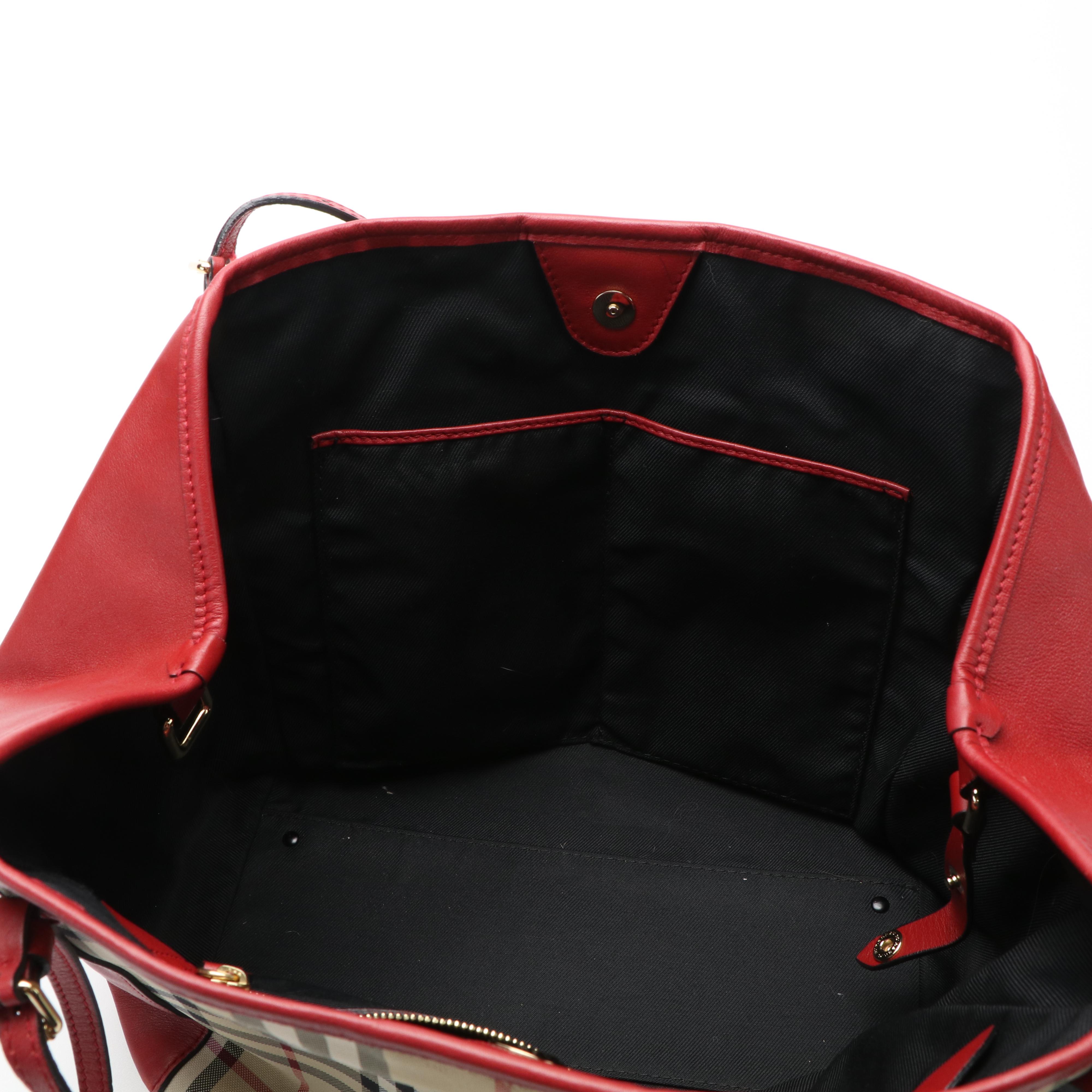 Burberry Canterbury House Check Canvas and Red Leather Tote Bag