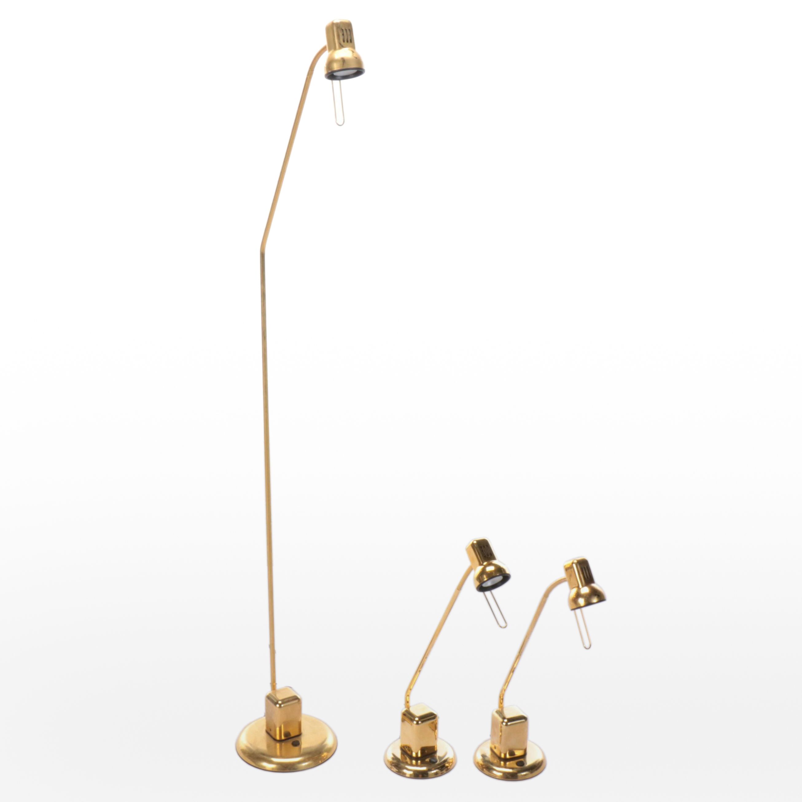 IKEA Vrieland Style Gold Lacquer Desk Lamps and Floor Lamp, 21st C.