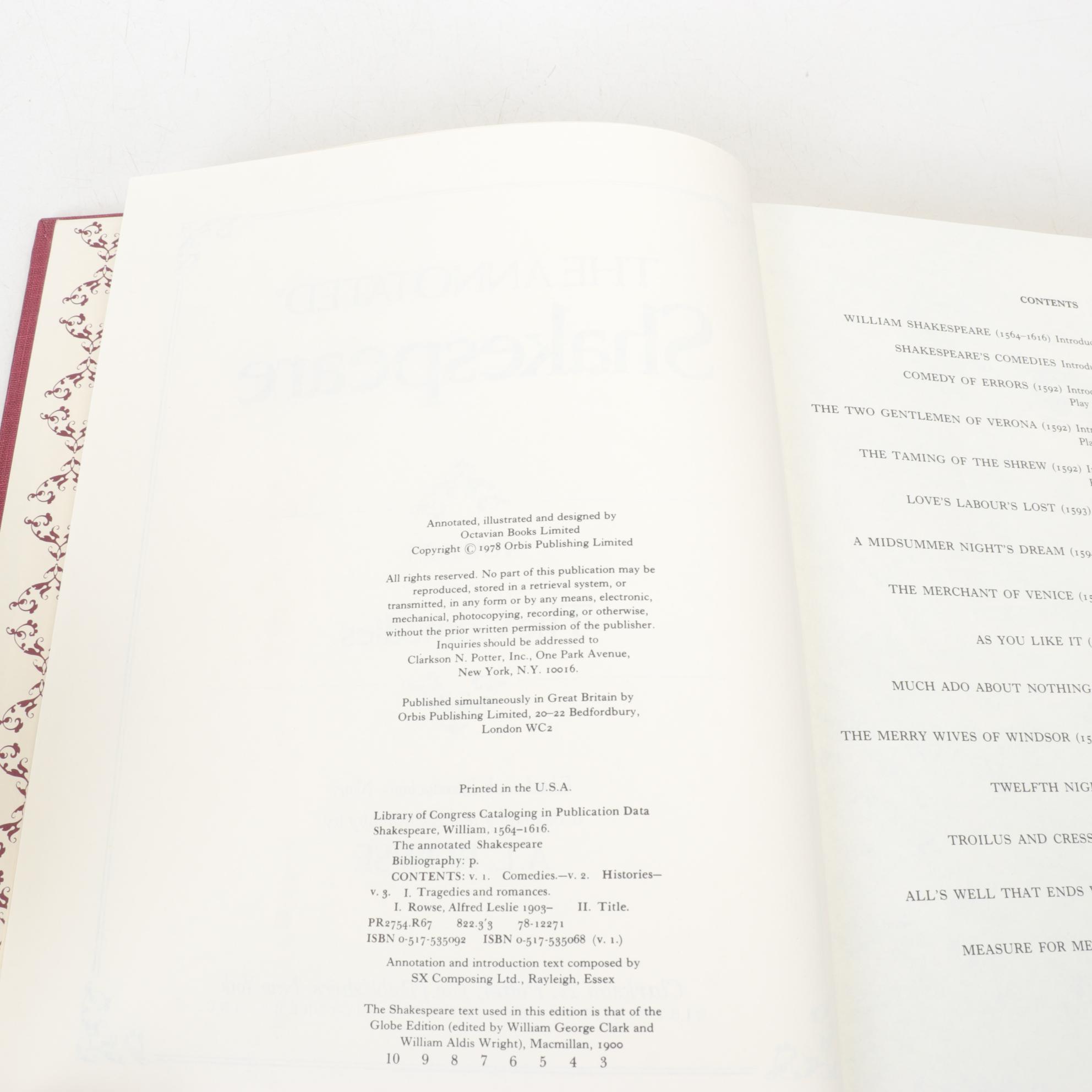 "The Annotated Shakespeare" Collection with Notes by A. L. Rowse