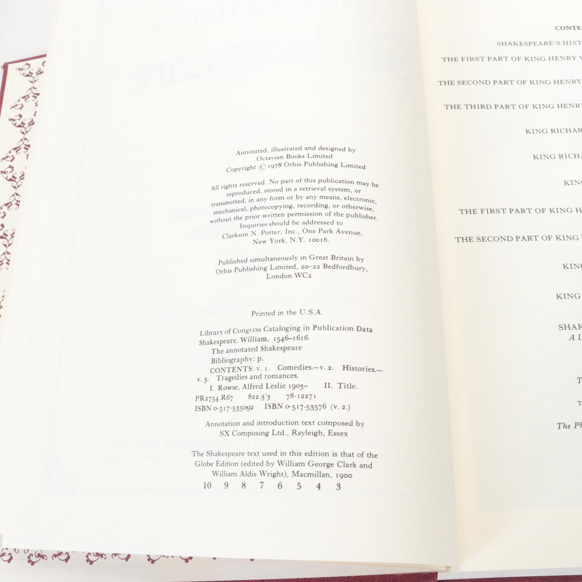 "The Annotated Shakespeare" Collection with Notes by A. L. Rowse