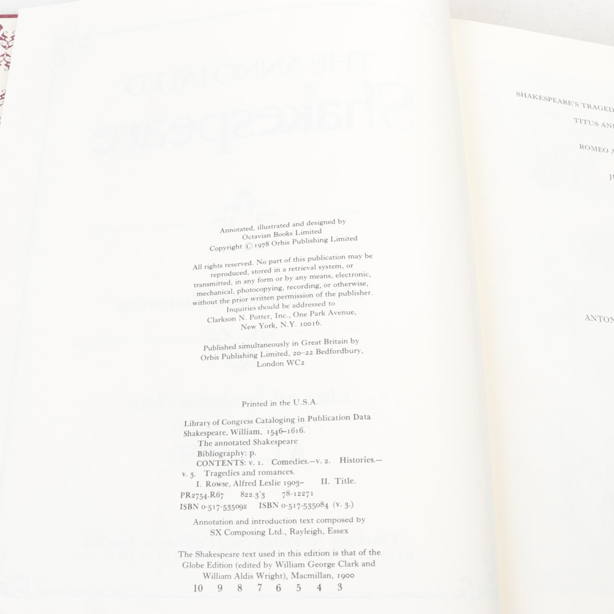 "The Annotated Shakespeare" Collection with Notes by A. L. Rowse