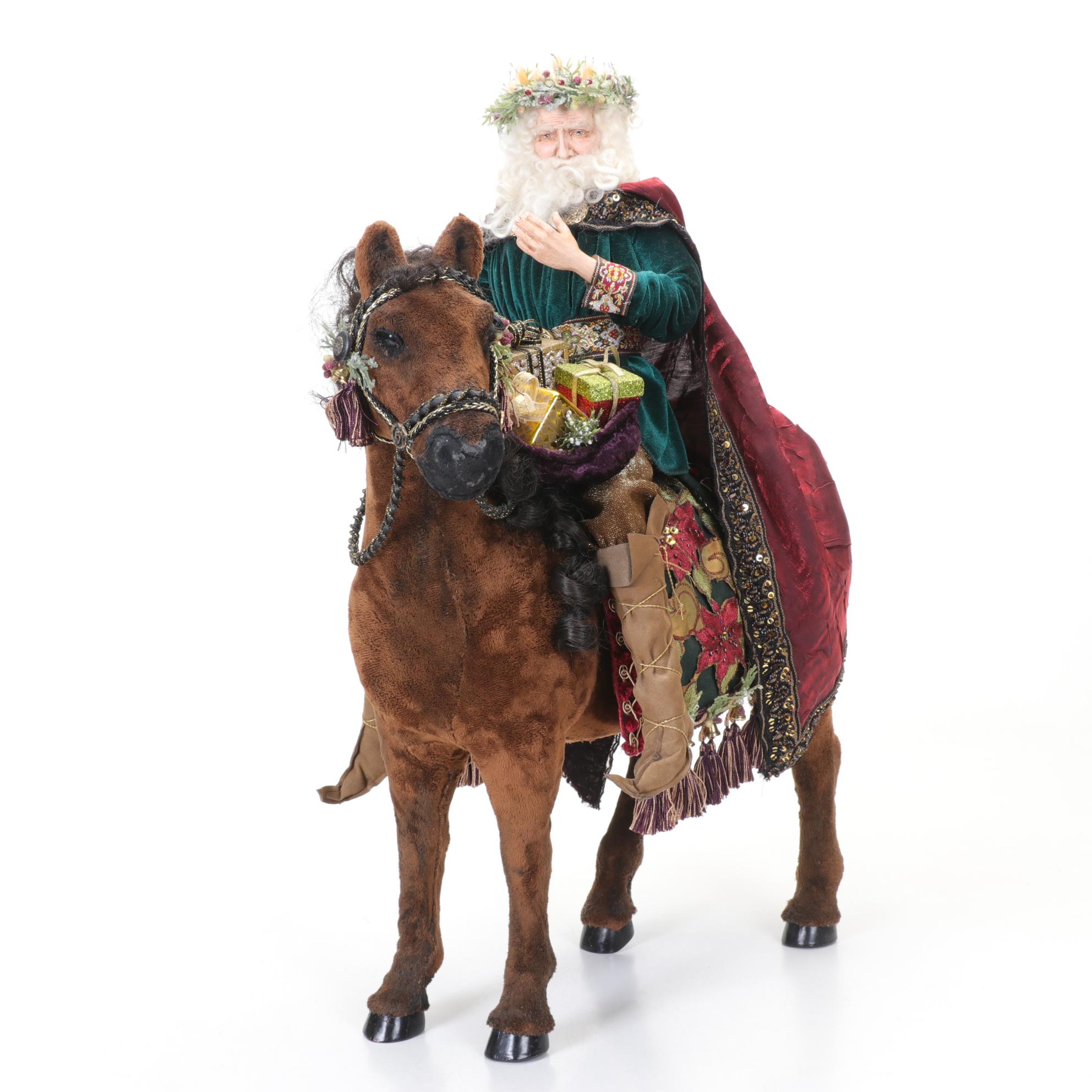 Handmade Santa Riding Horse Figurine