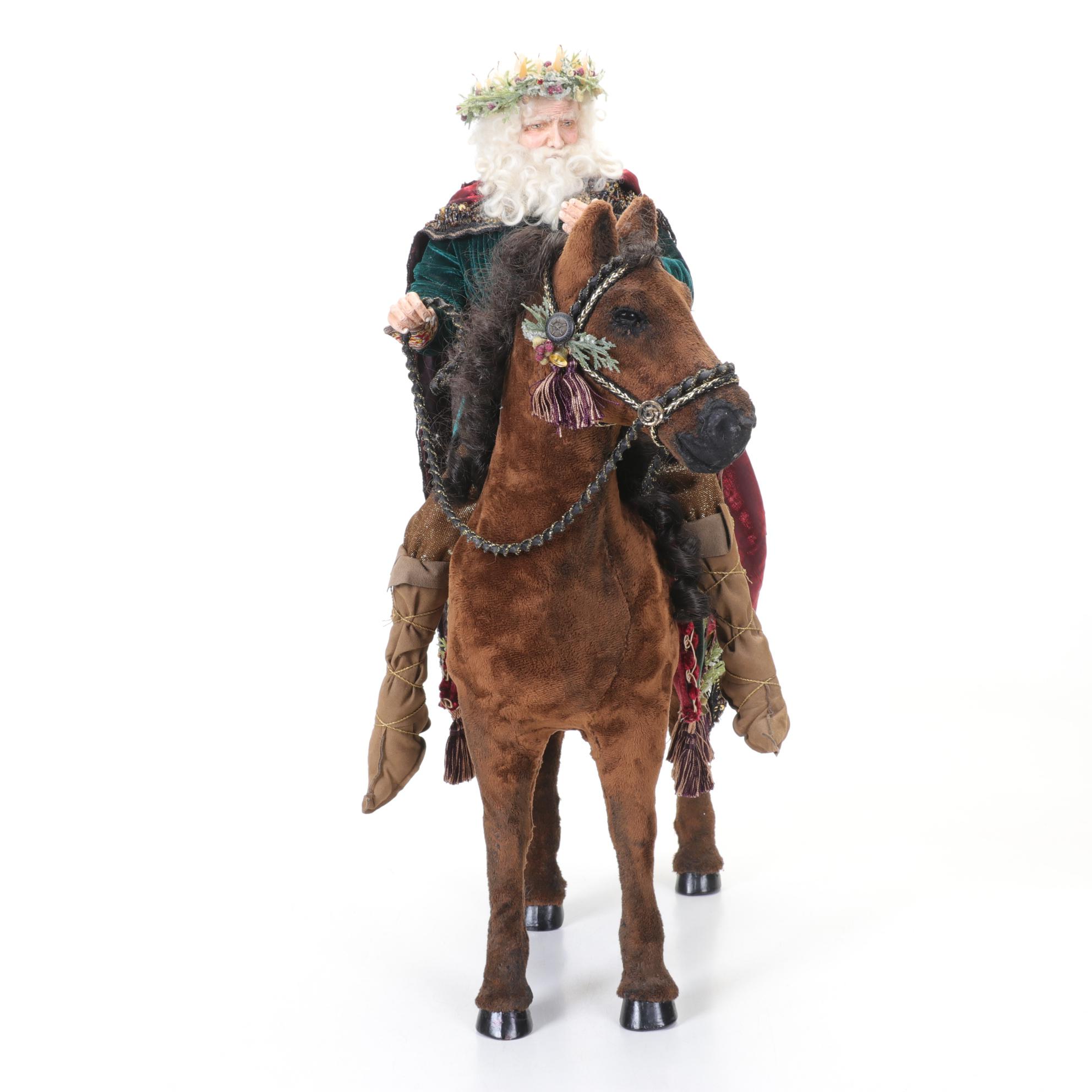 Handmade Santa Riding Horse Figurine