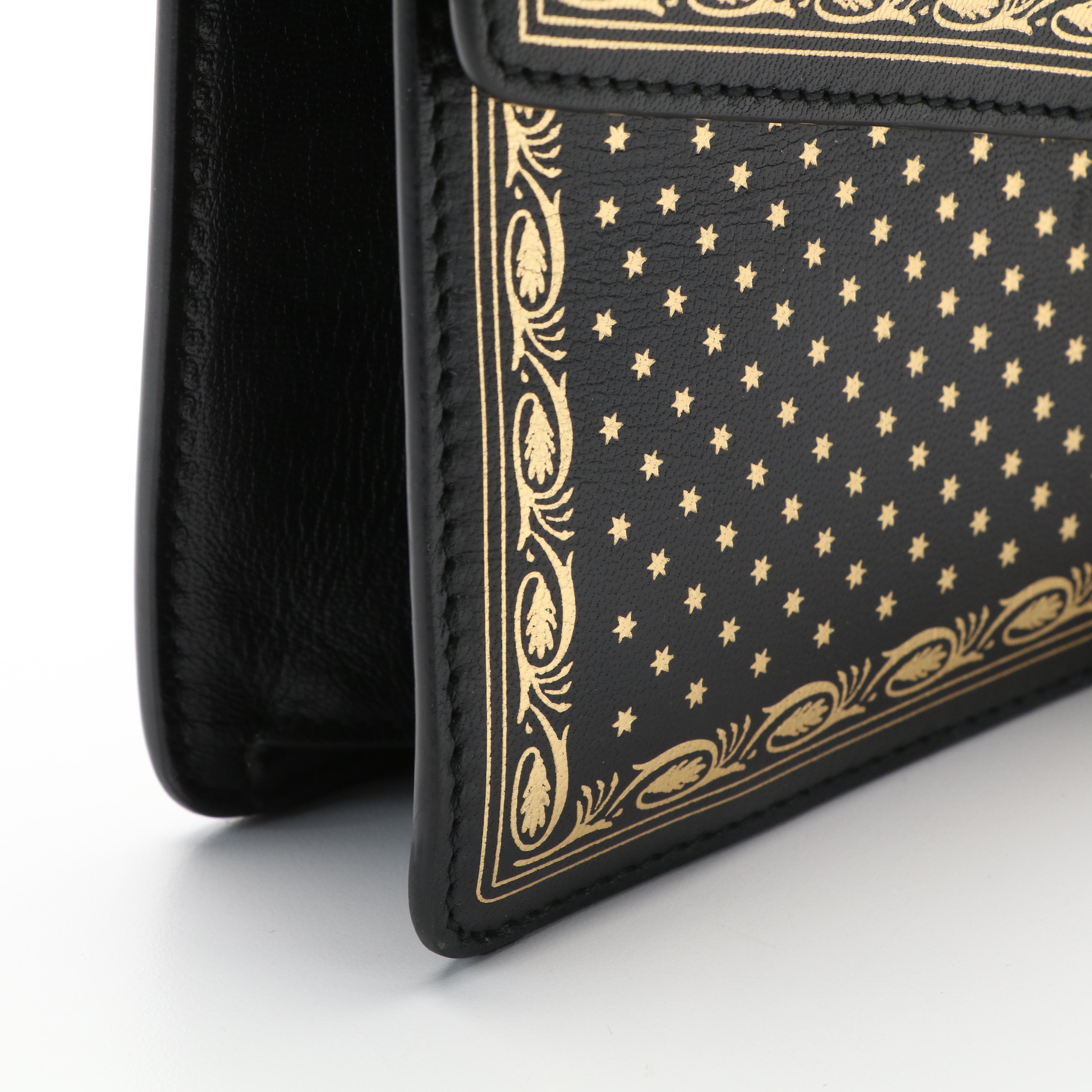 Gucci Sylvie Sherry Line Top Handle Bag in Star Print Black Leather