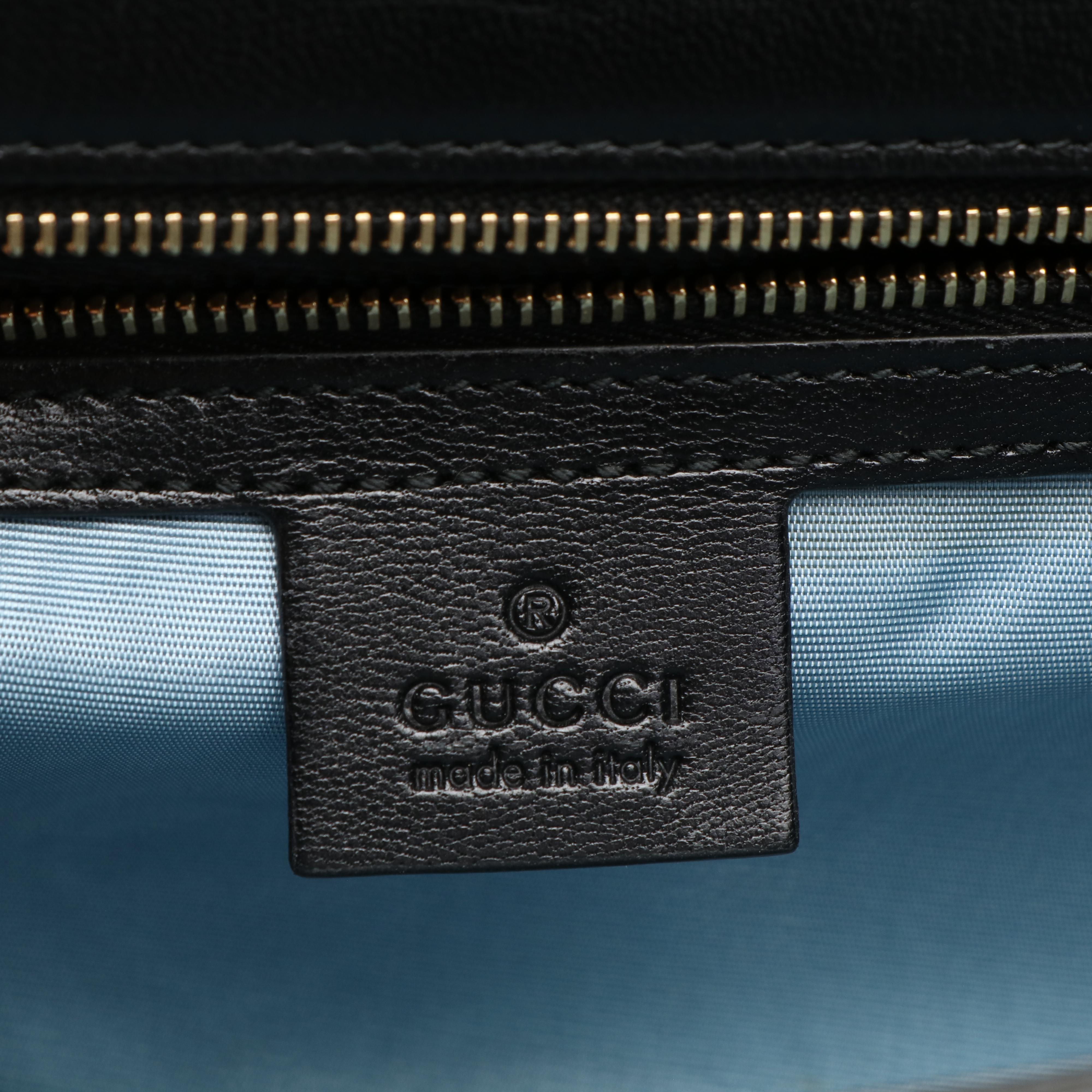 Gucci Sylvie Sherry Line Top Handle Bag in Star Print Black Leather