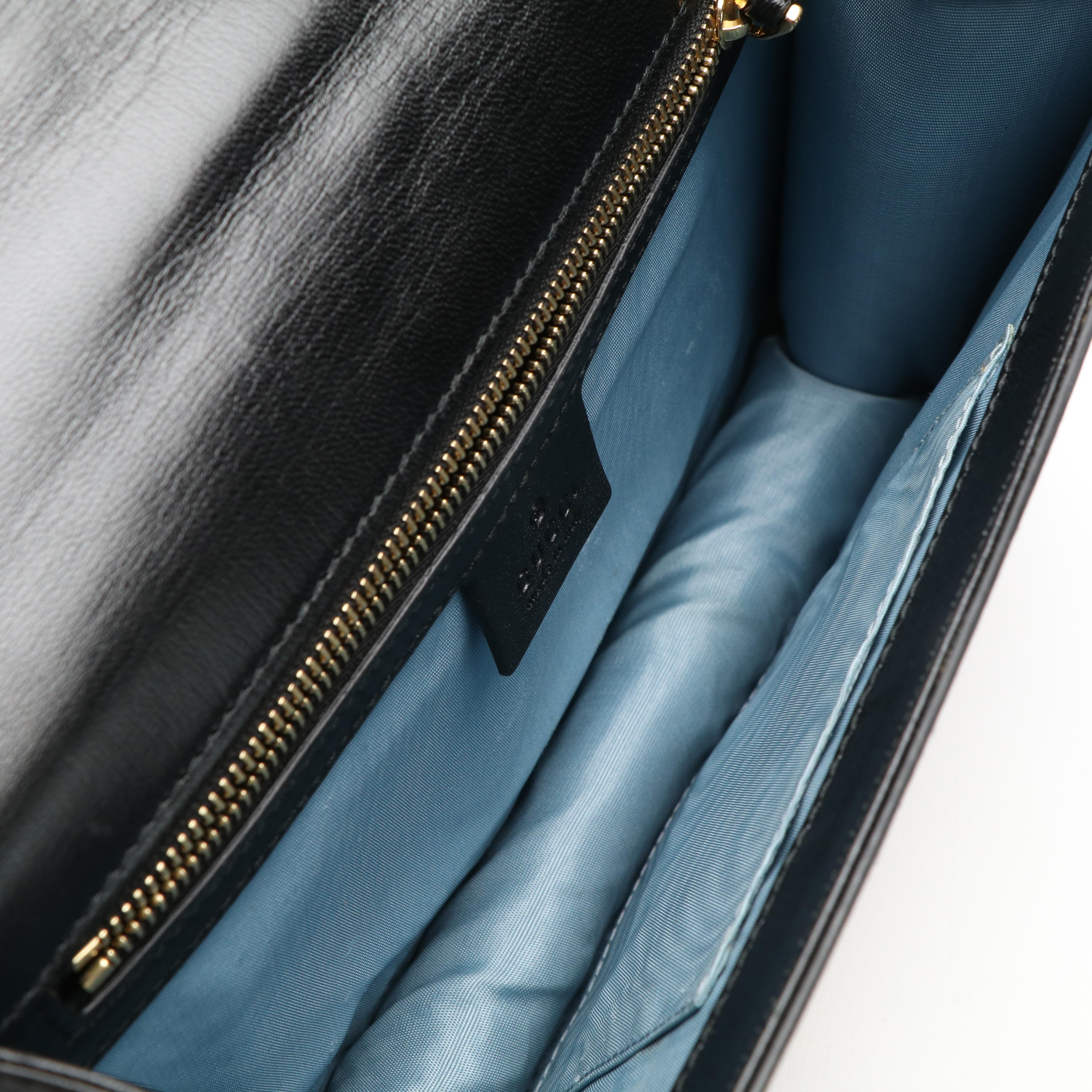 Gucci Sylvie Sherry Line Top Handle Bag in Star Print Black Leather