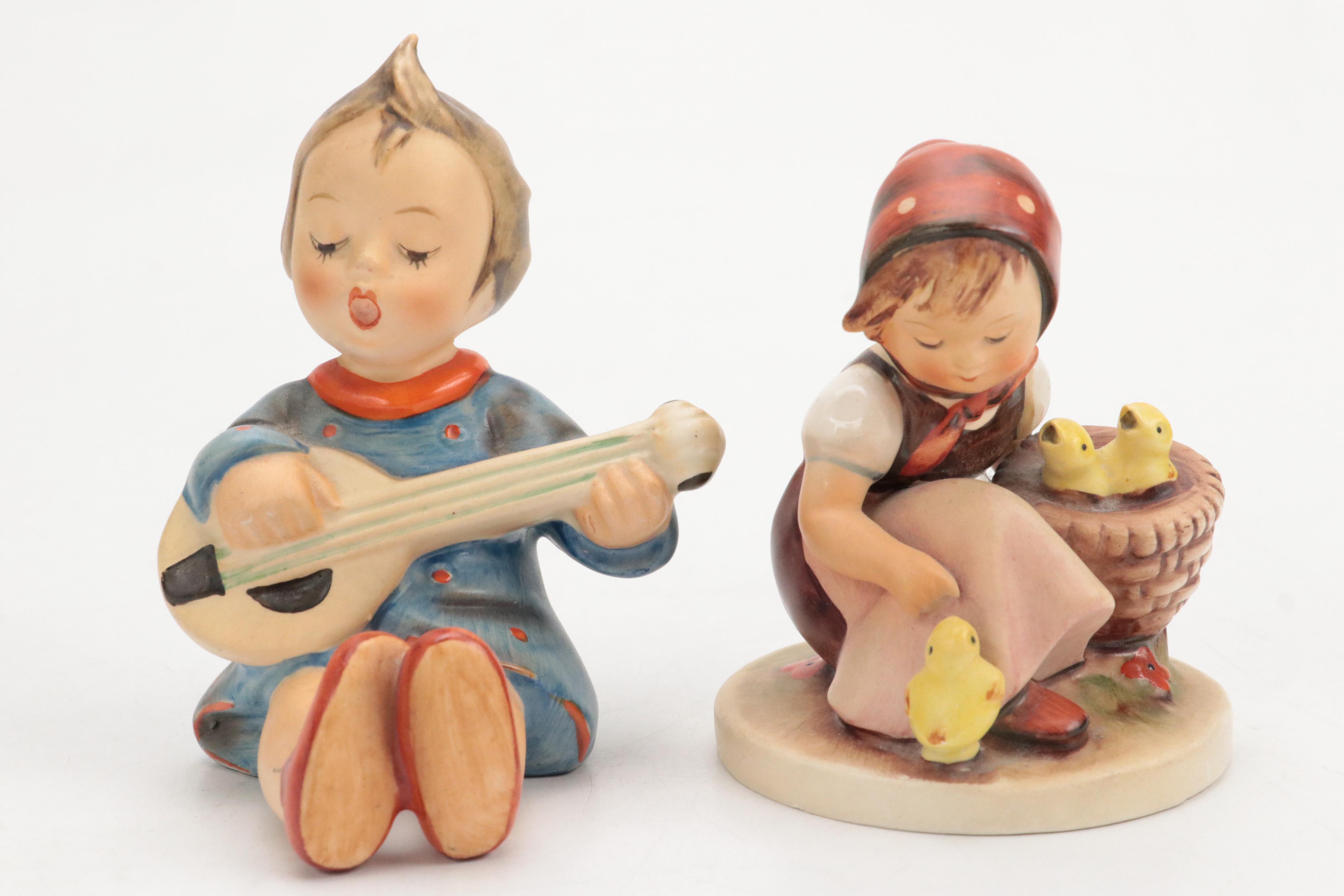 Goebel "Chick Girl" and "Joyful" Porcelain Hummel Figurines with Others