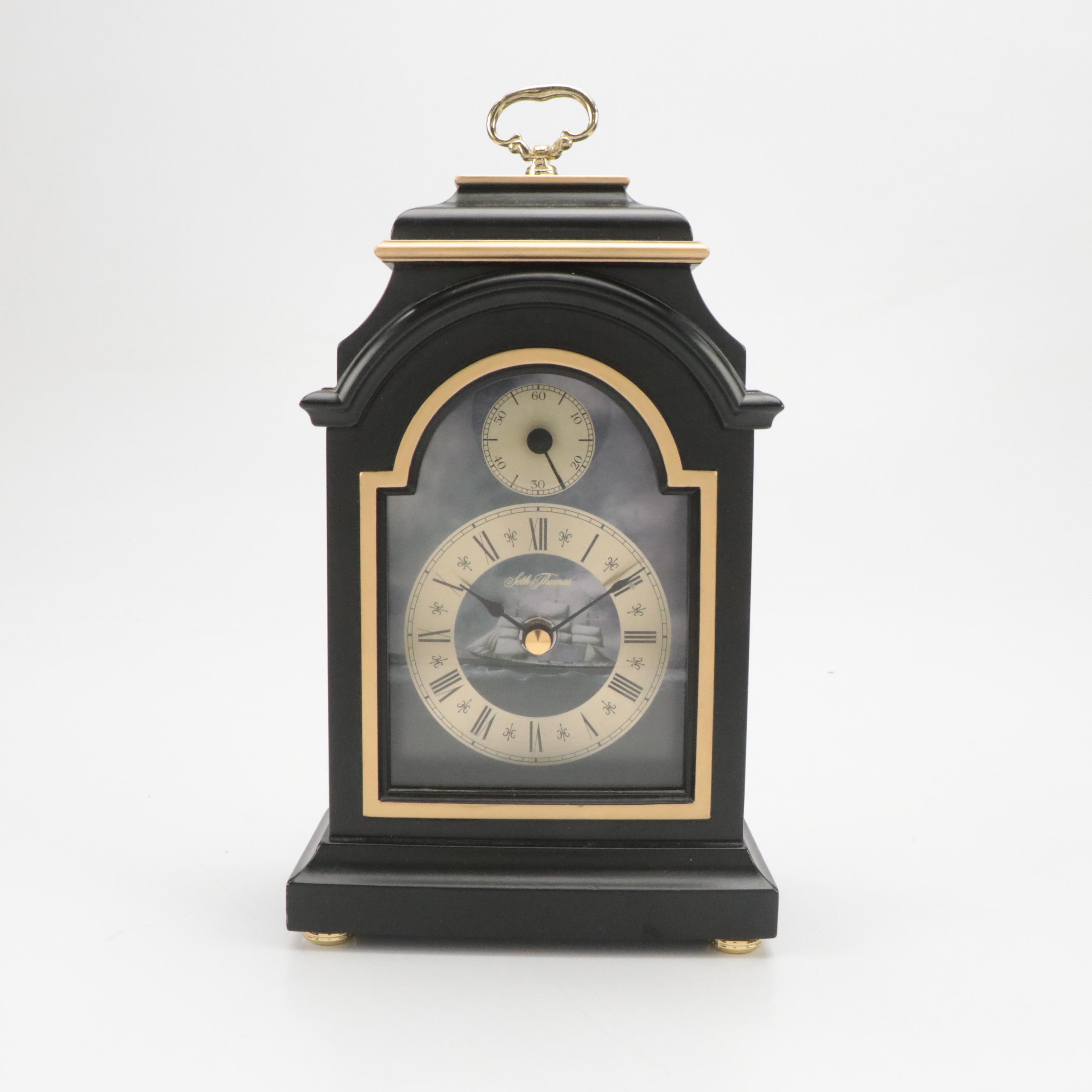 Seth Thomas Clock, Ascot Letter Opener with Emerald Glass Bowl and Figurine