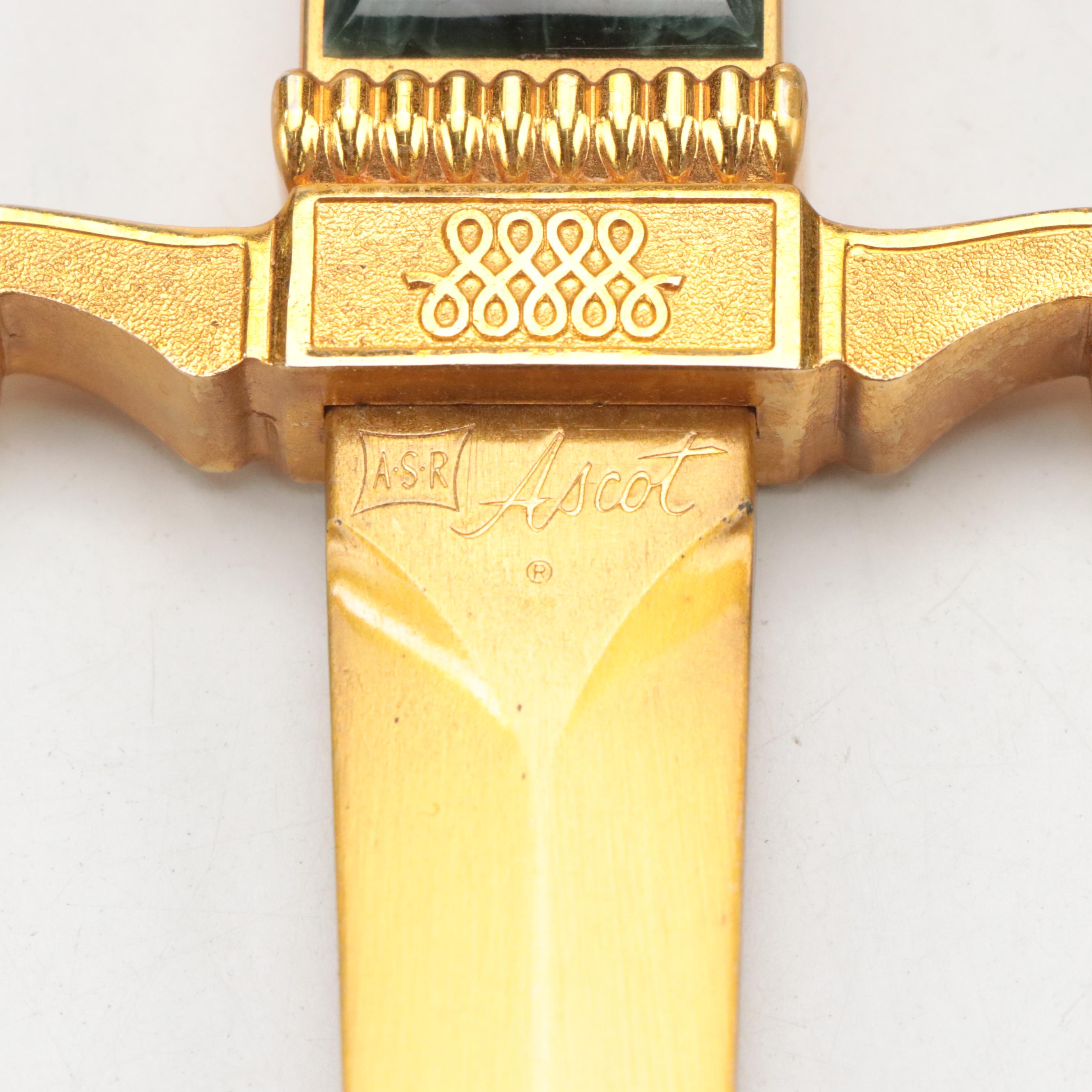 Seth Thomas Clock, Ascot Letter Opener with Emerald Glass Bowl and Figurine